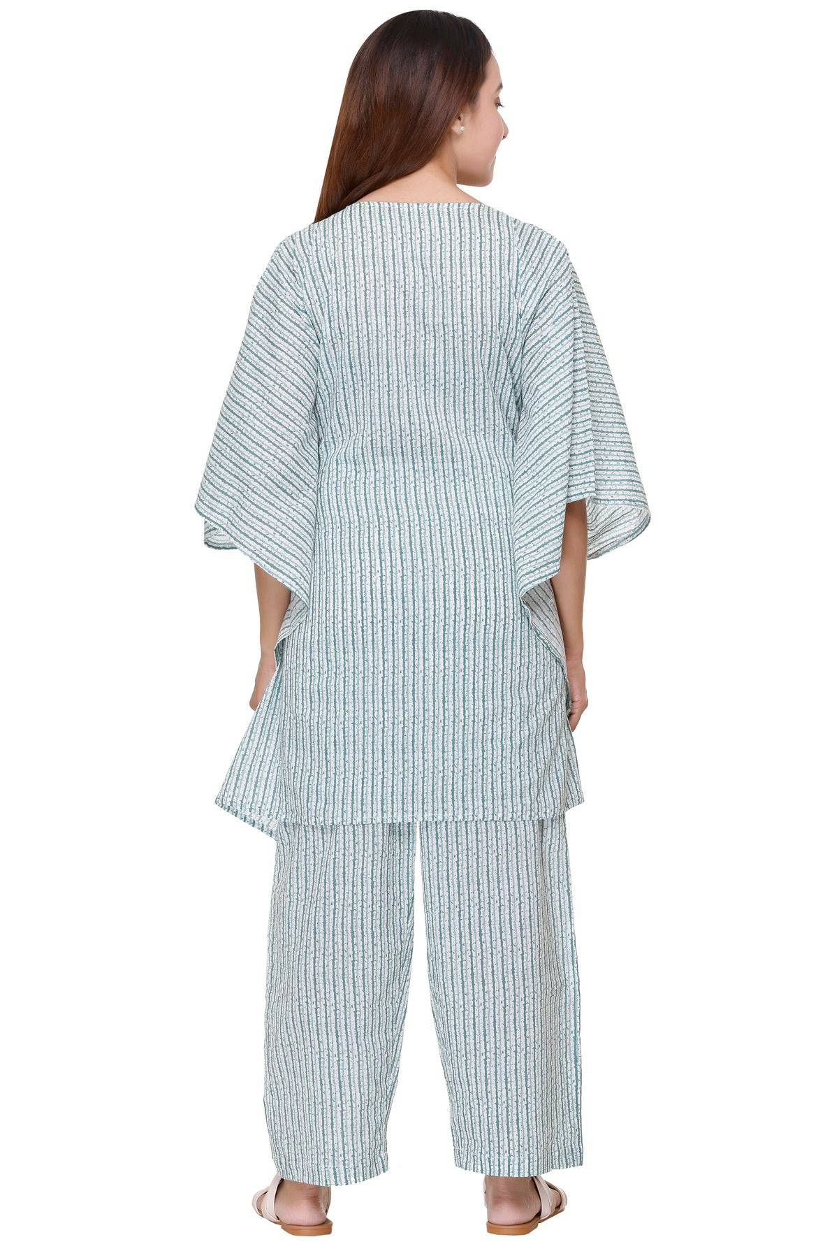 Green Stripes Kaftan Coord Set - Visramaa