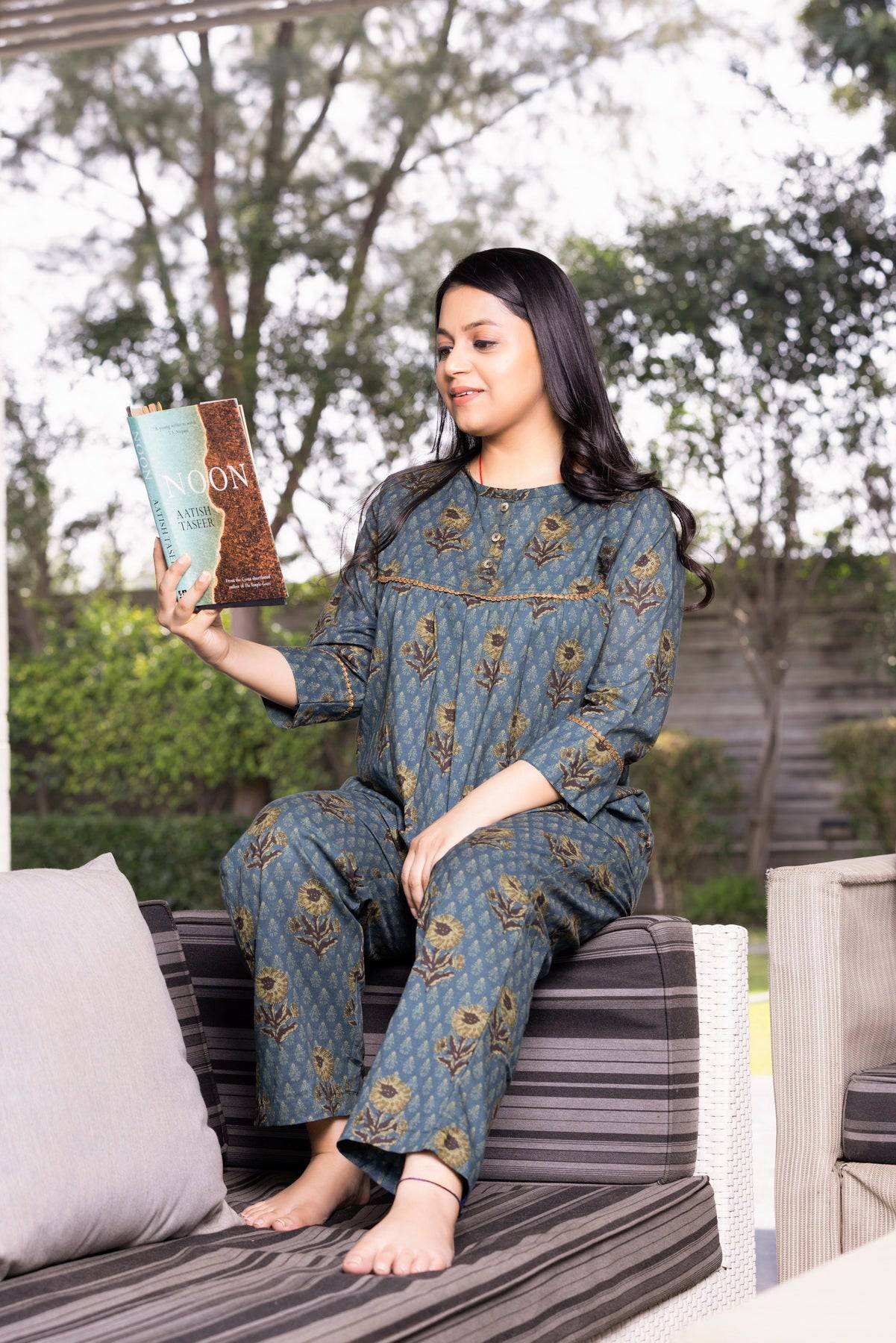 Dark Green Floral Print  Night suit - Visramaa