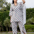 White Kaftan Style Printed Coordset - Visramaa