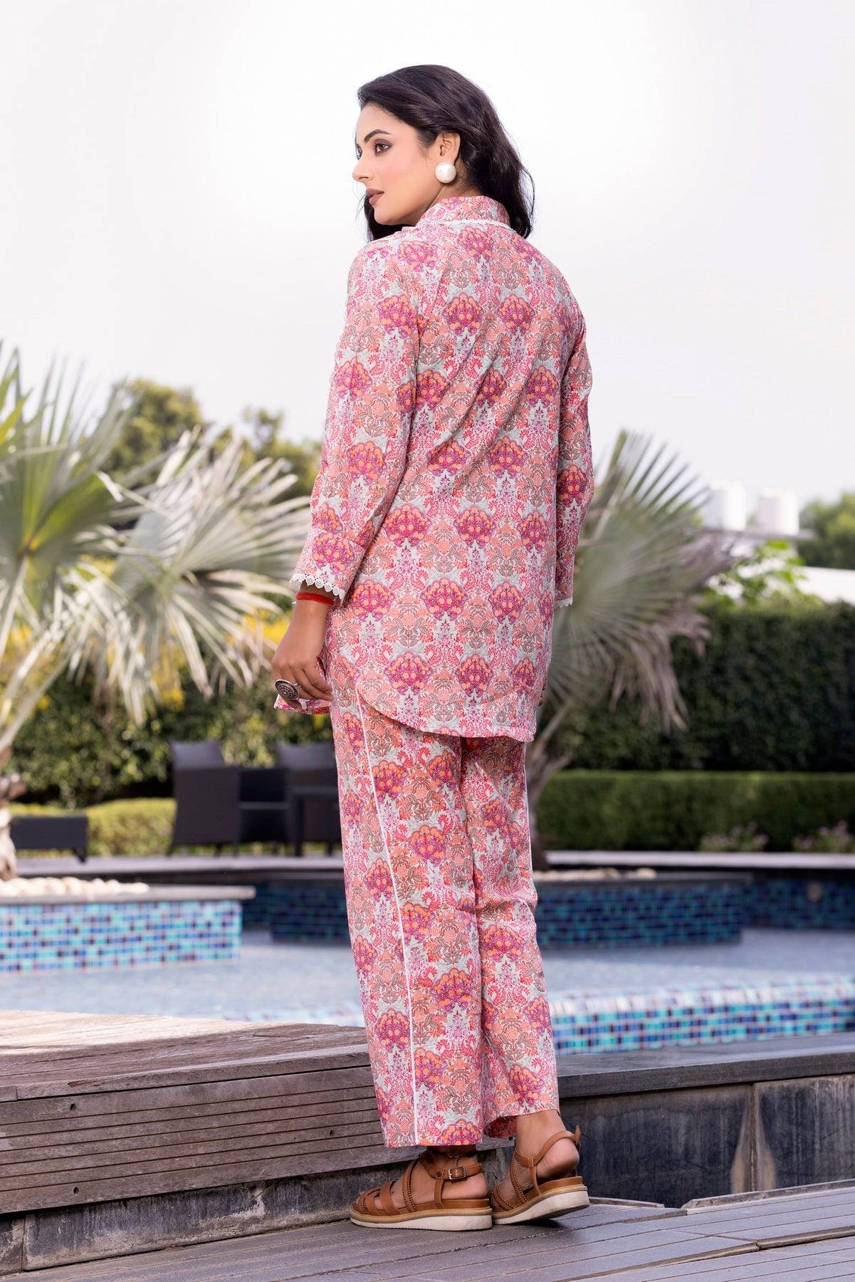 Peach Floral Print  Coordset - Visramaa