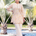 White & Orange Floral Printed Linen Coordset - Visramaa