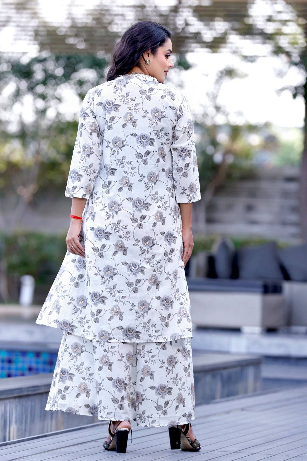 White-Grey Floral print Coordset - Visramaa
