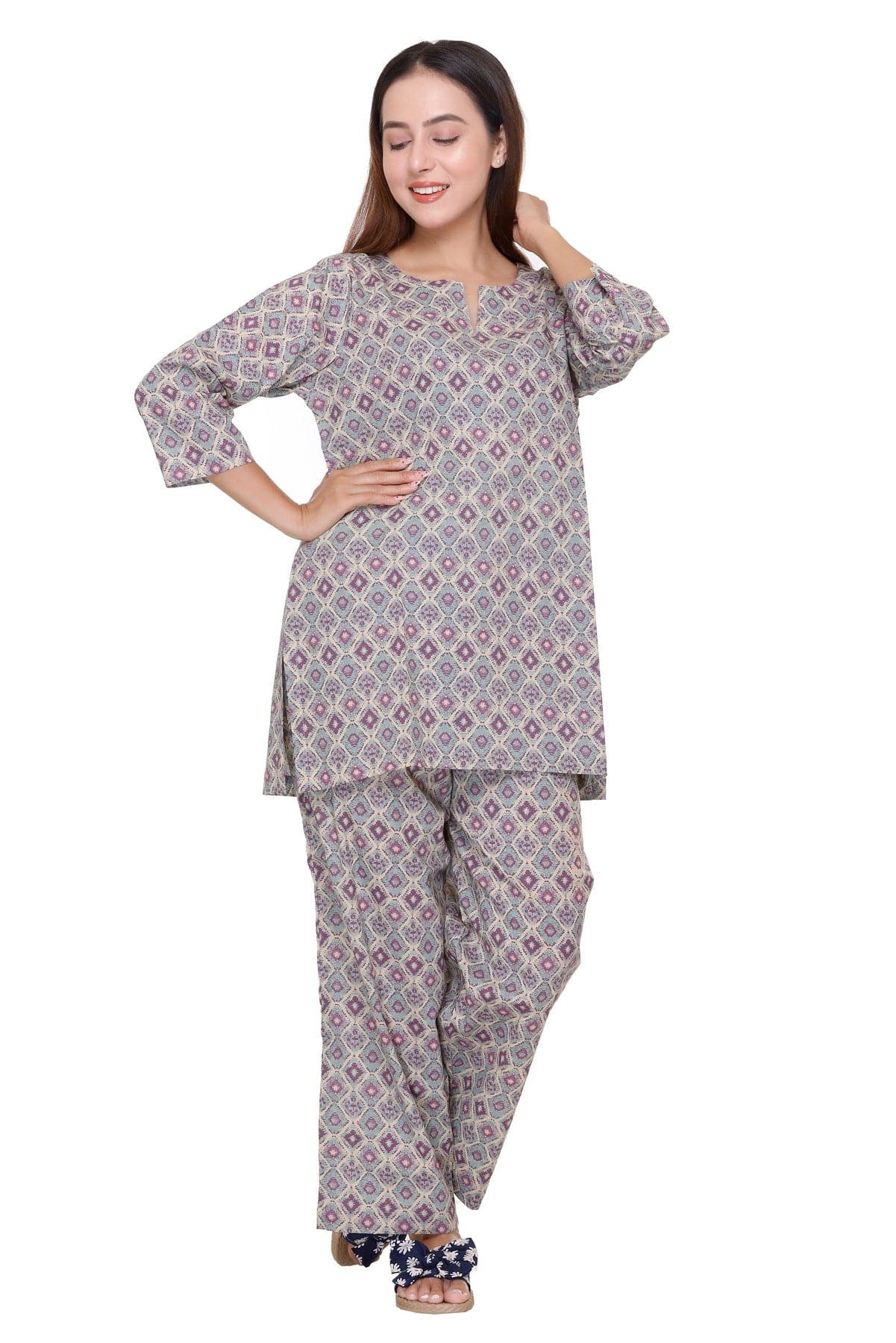 Purple Color Geometrical Print Night suit - Visramaa