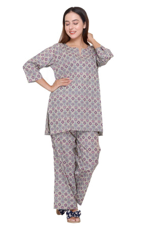 Purple Color Geometrical Print Night suit - Visramaa