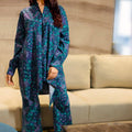 Blue Floral Print asymmetrical cut Coord Set - Visramaa