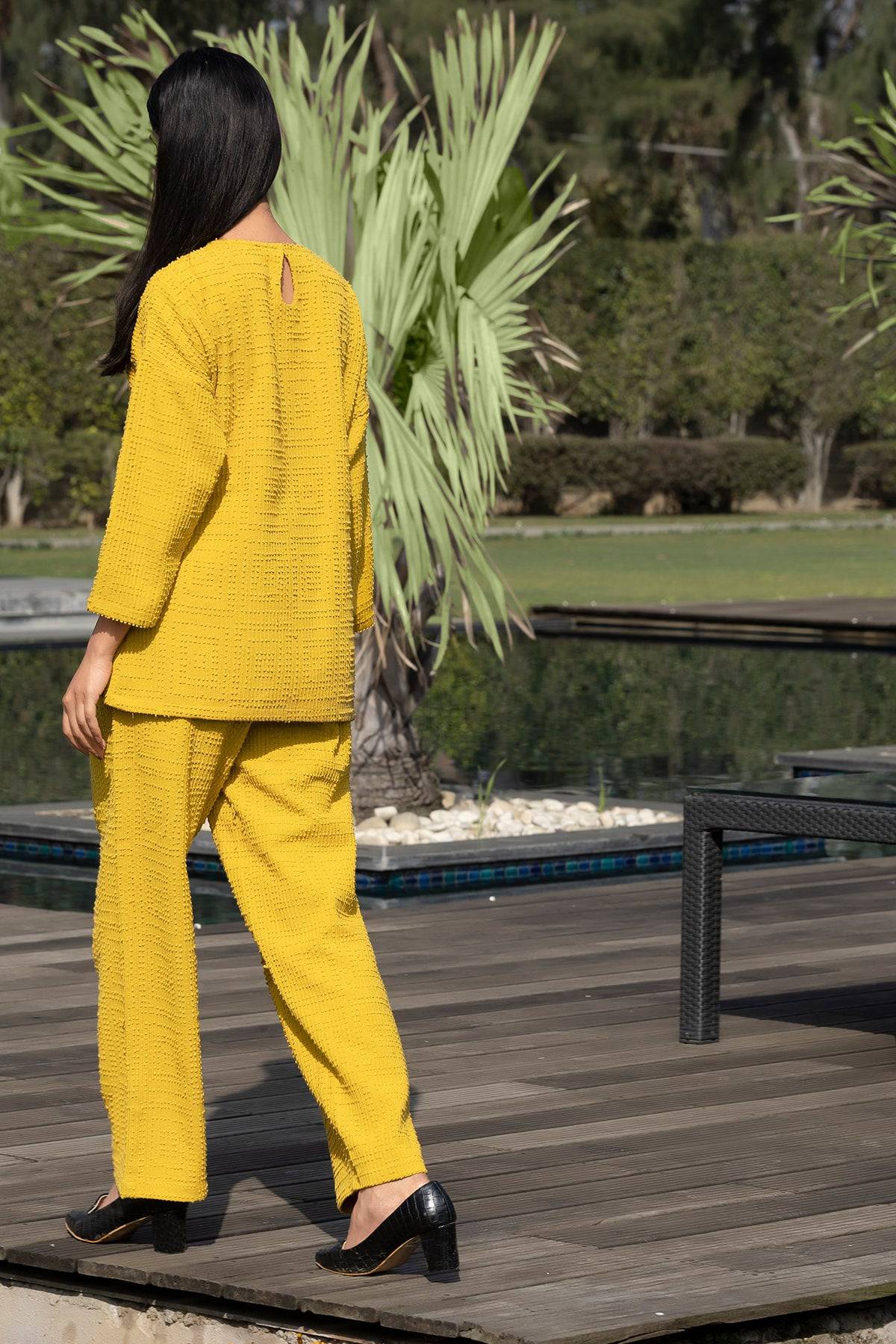 Chrome Yellow Cotton Jacquard Coord Set - Visramaa