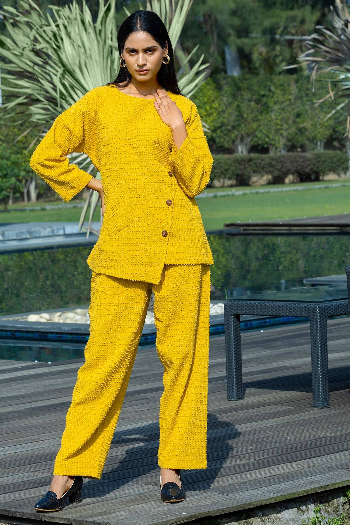 Chrome Yellow Cotton Jacquard Coord Set - Visramaa