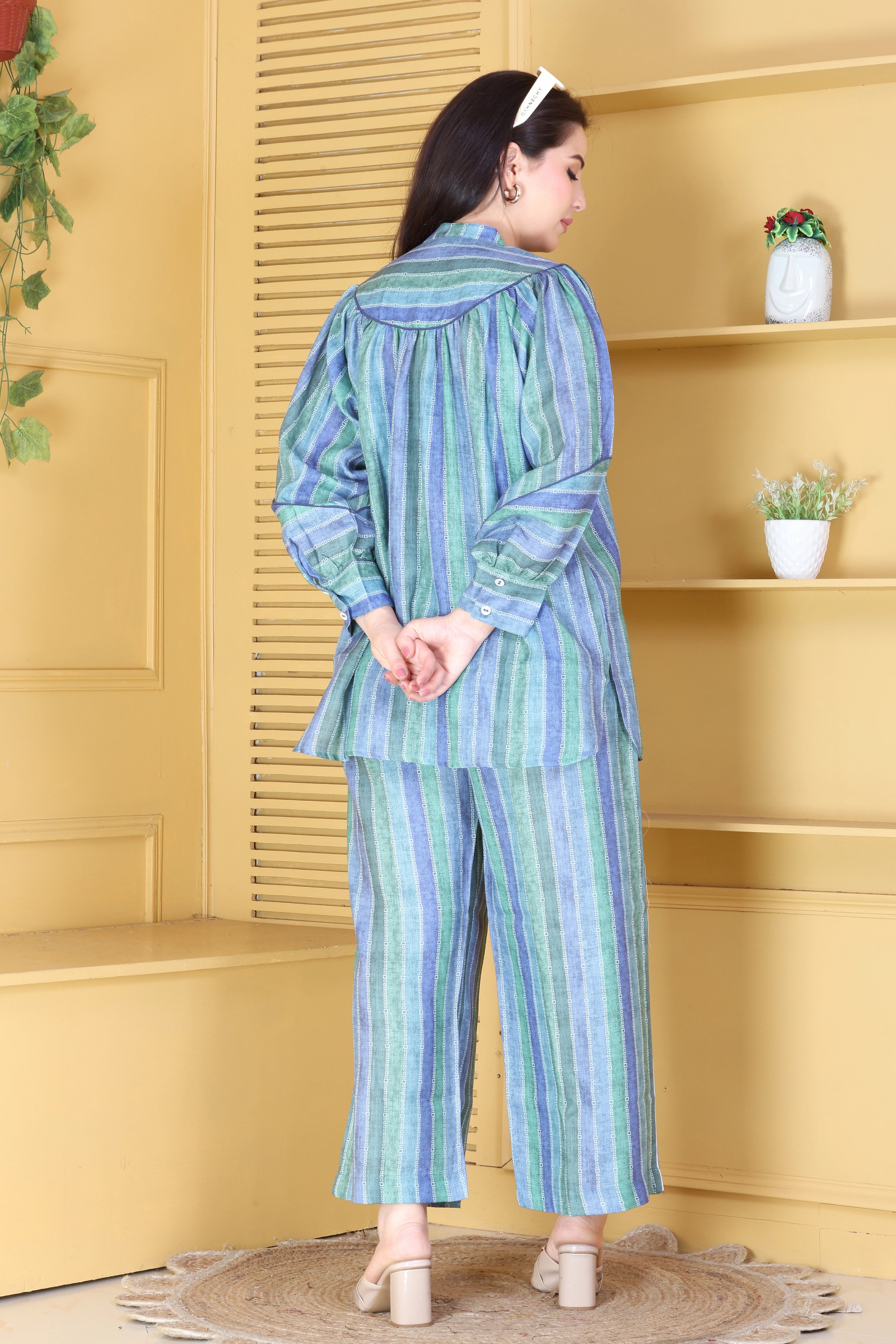 Aqua & Lavender Striped Linen Co-ord Set