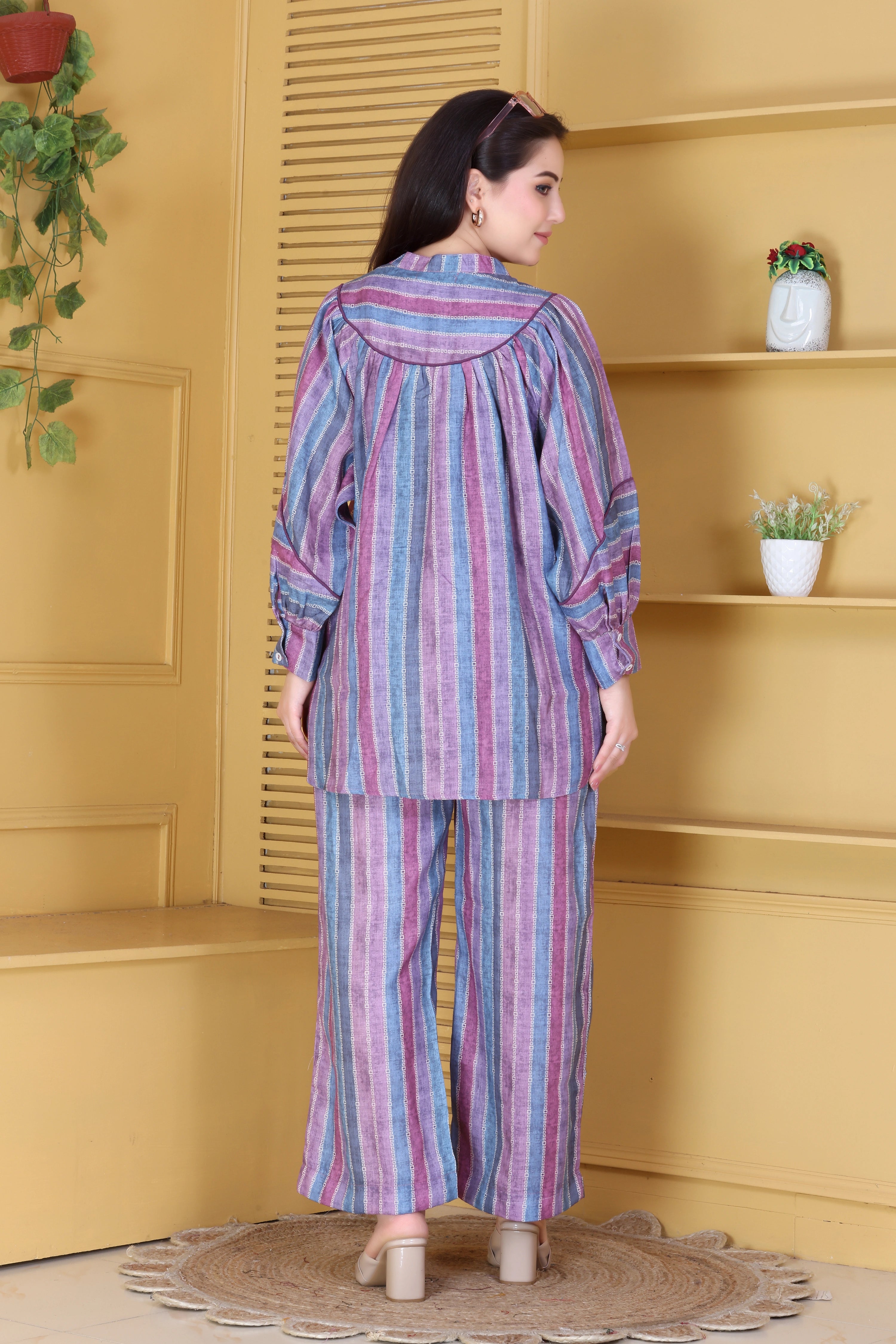 Lilac & Blue Striped Linen Co-ord Set