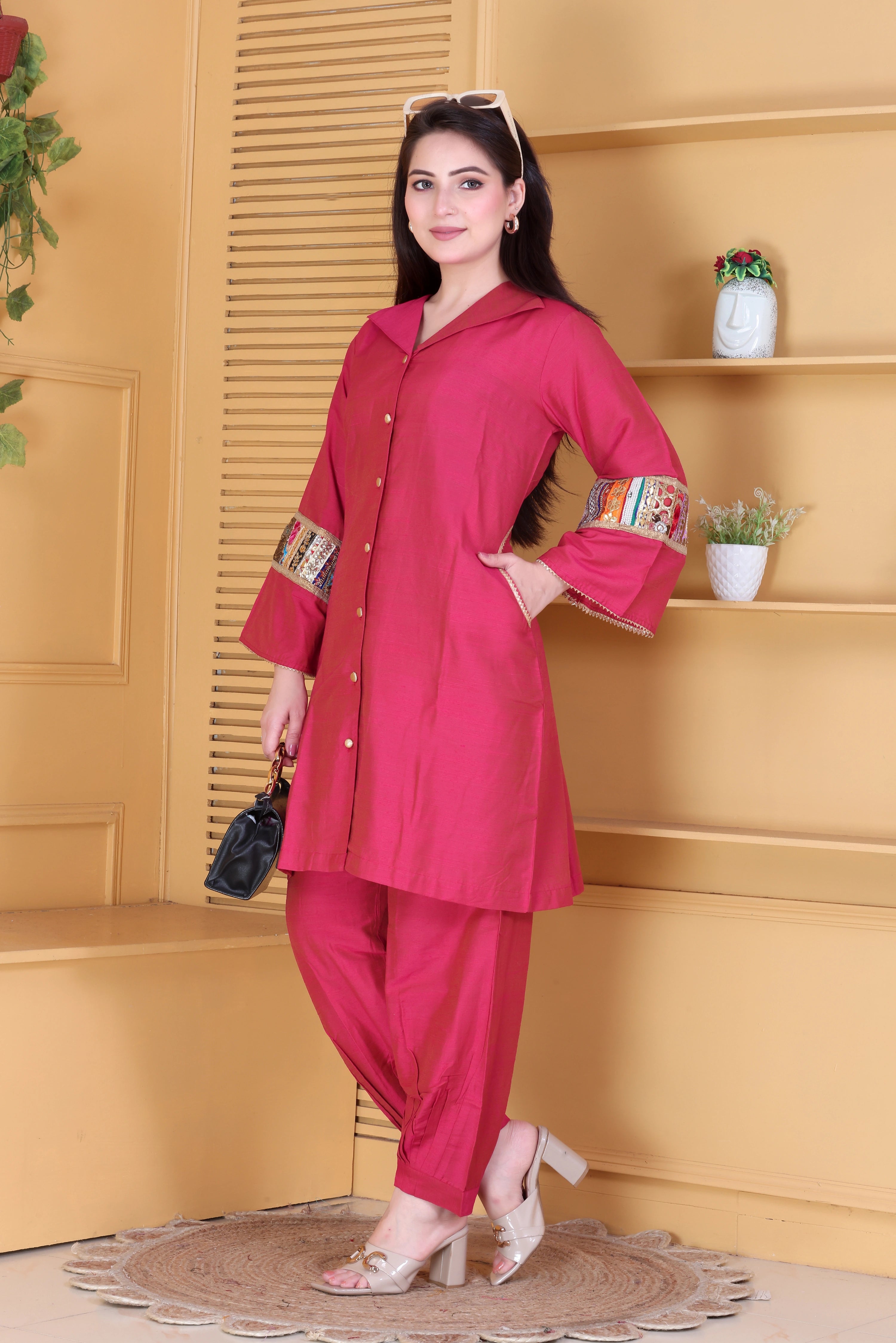 Raspberry Pink Cotton Silk Co-ord Set