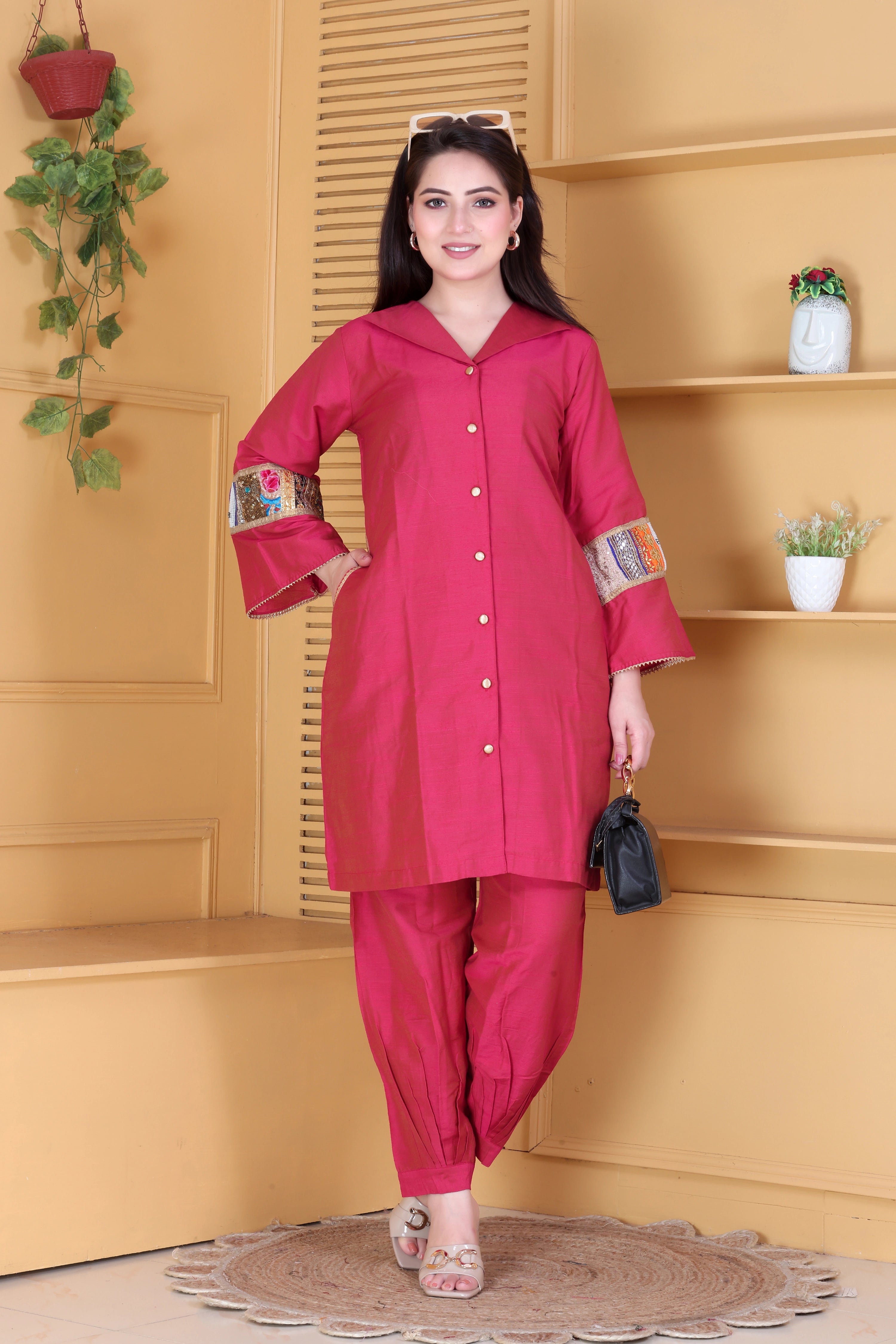 Raspberry Pink Cotton Silk Co-ord Set