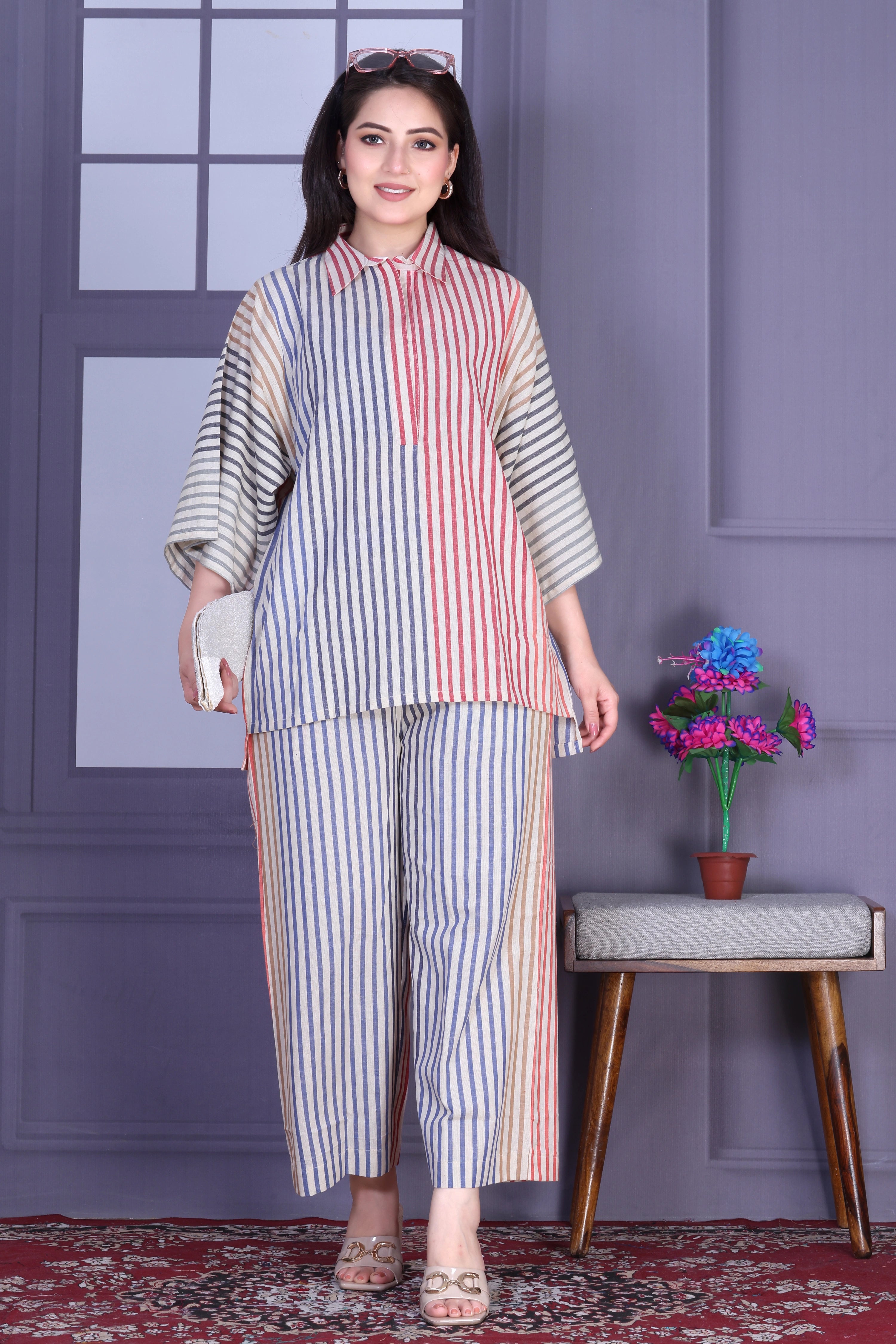 Multi-Stripe Handloom Cotton Co-ord Set