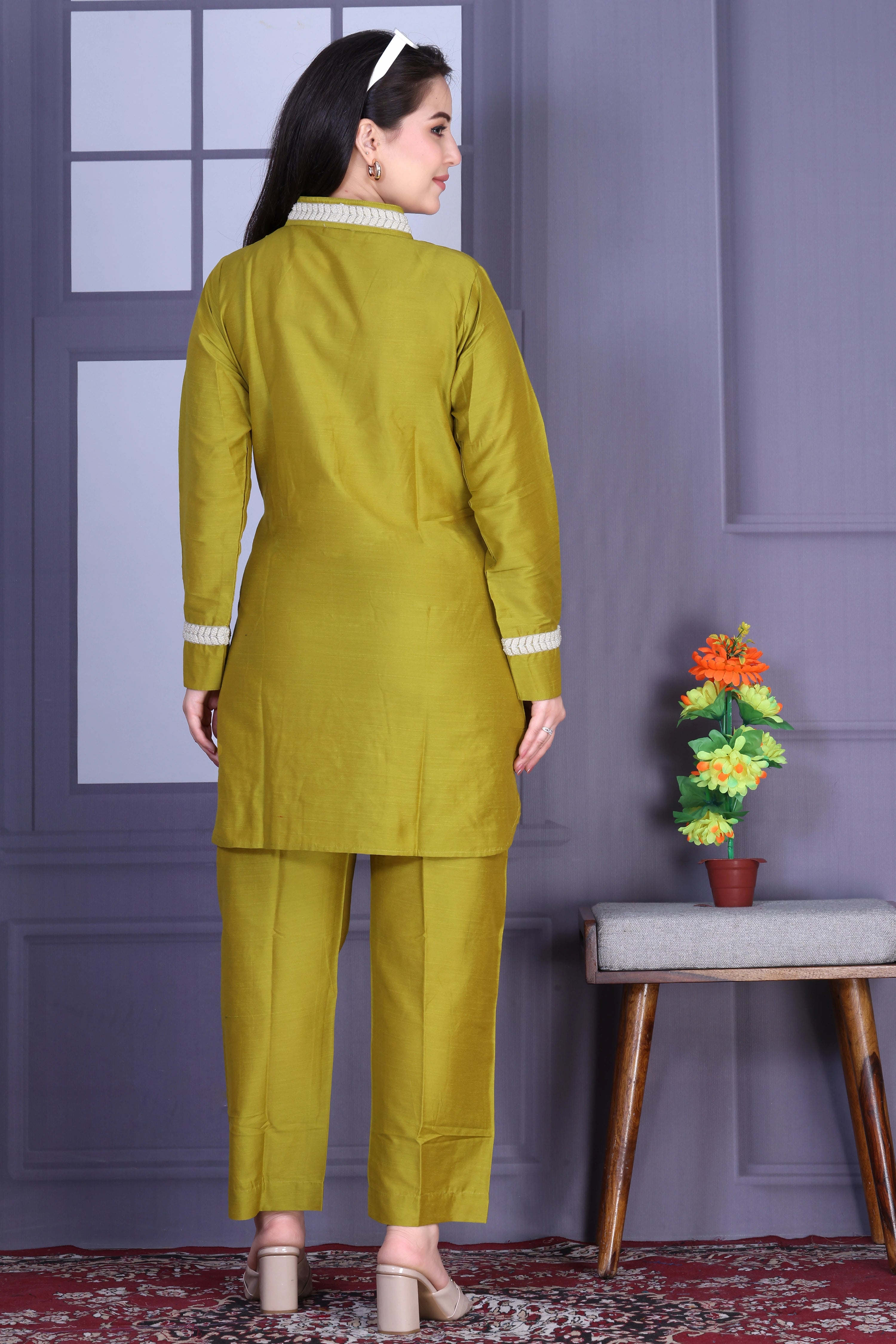 Olive Wrap Cotton Silk Co-ord Set