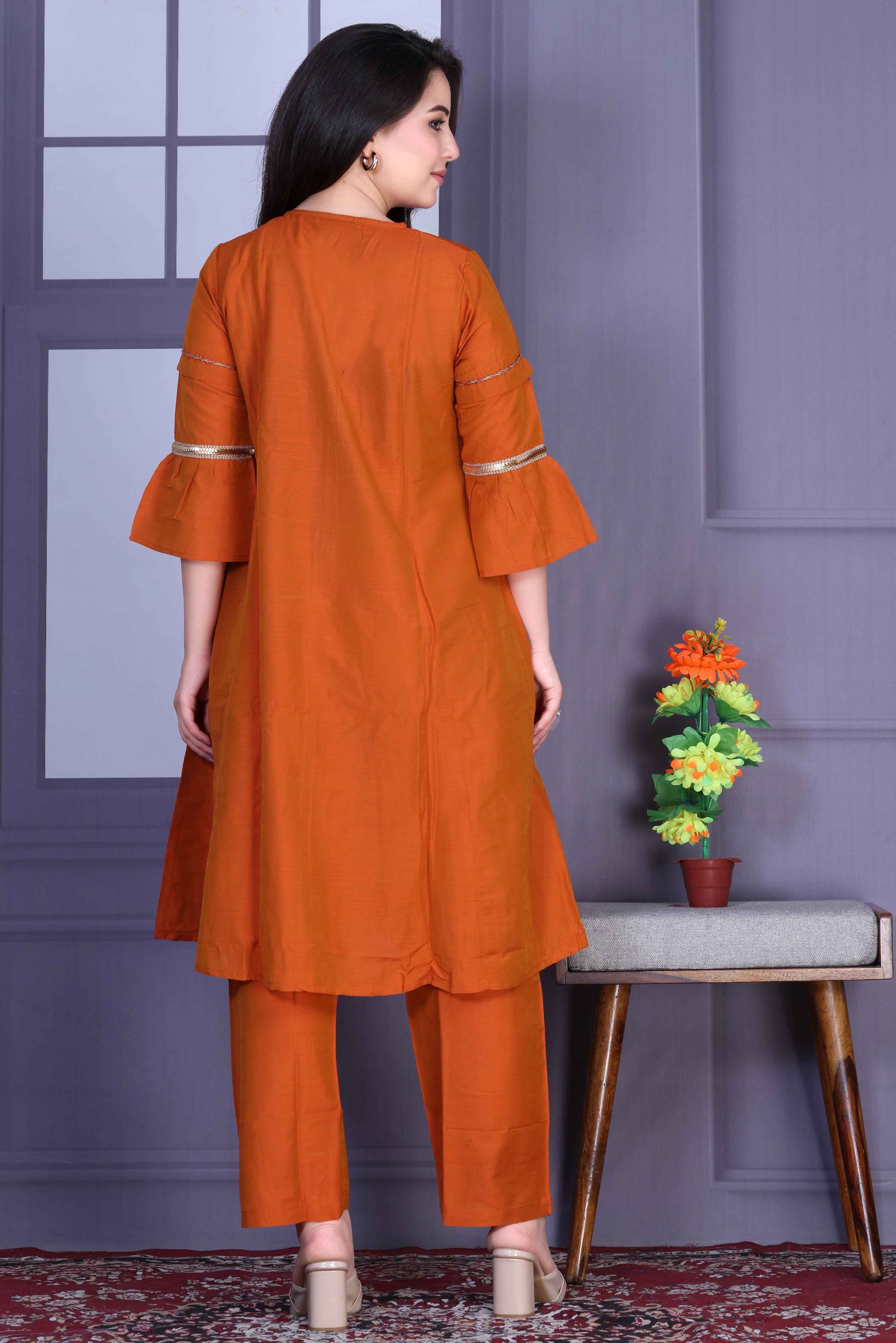 Burnt Orange Cotton Silk Co-ord Set