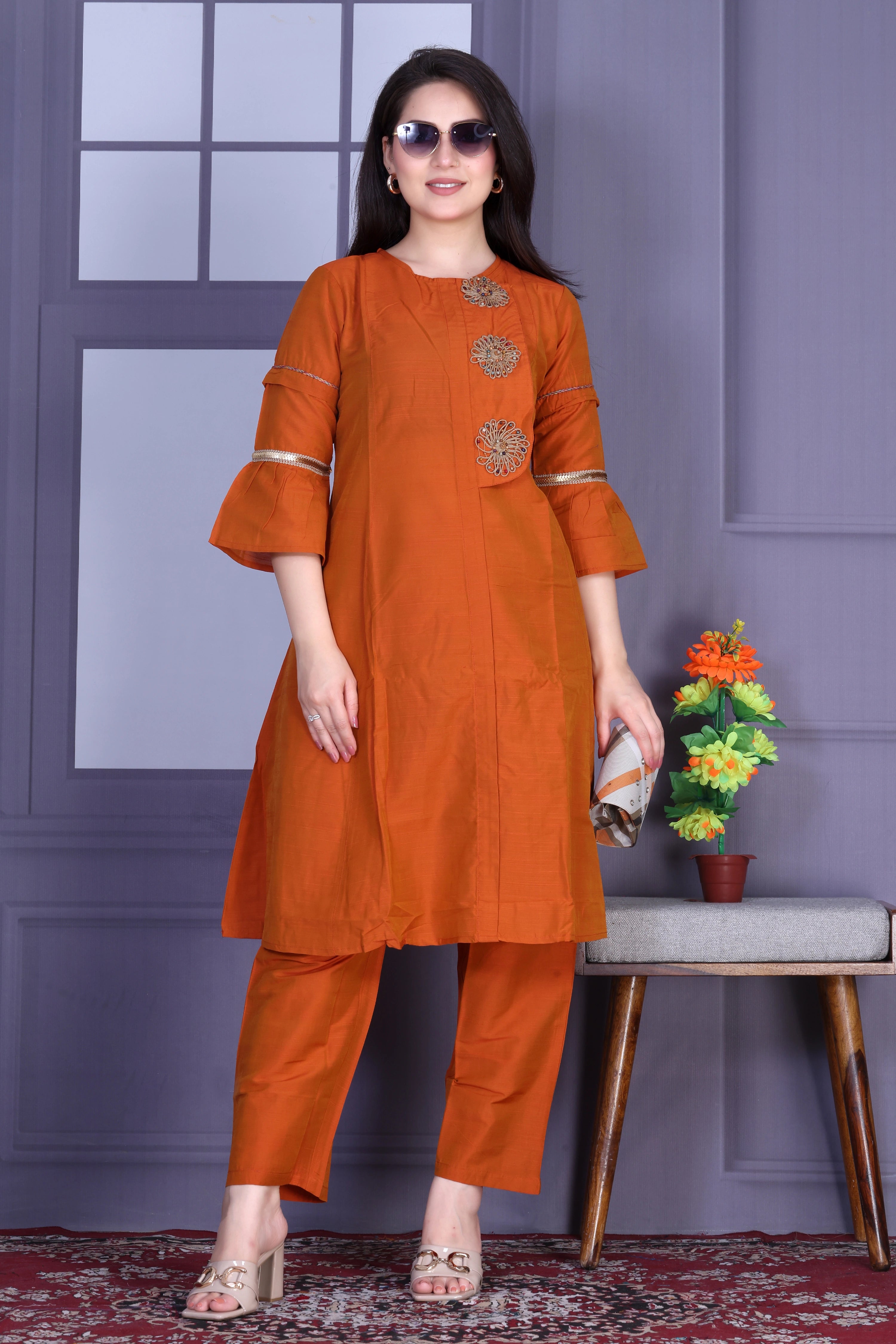 Burnt Orange Cotton Silk Co-ord Set