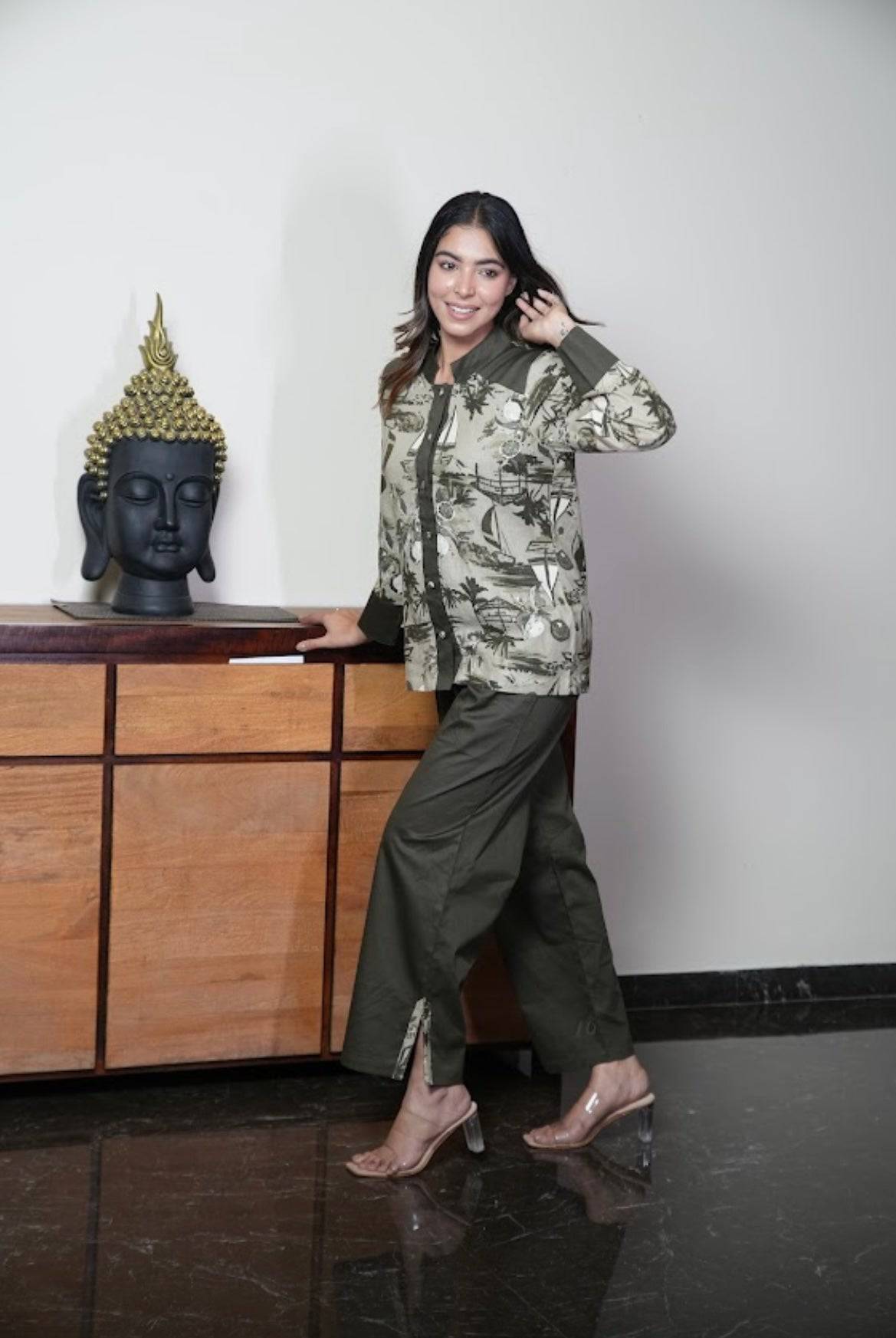 Bottle Green Linen set - Visramaa
