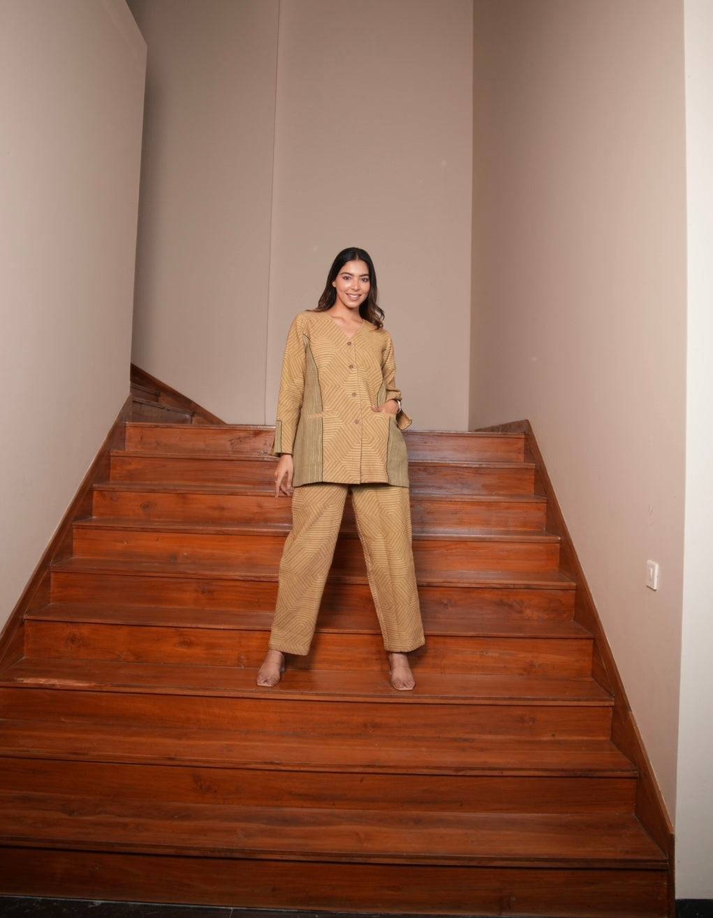 Mustard Jacquard Cotton Set - Visramaa