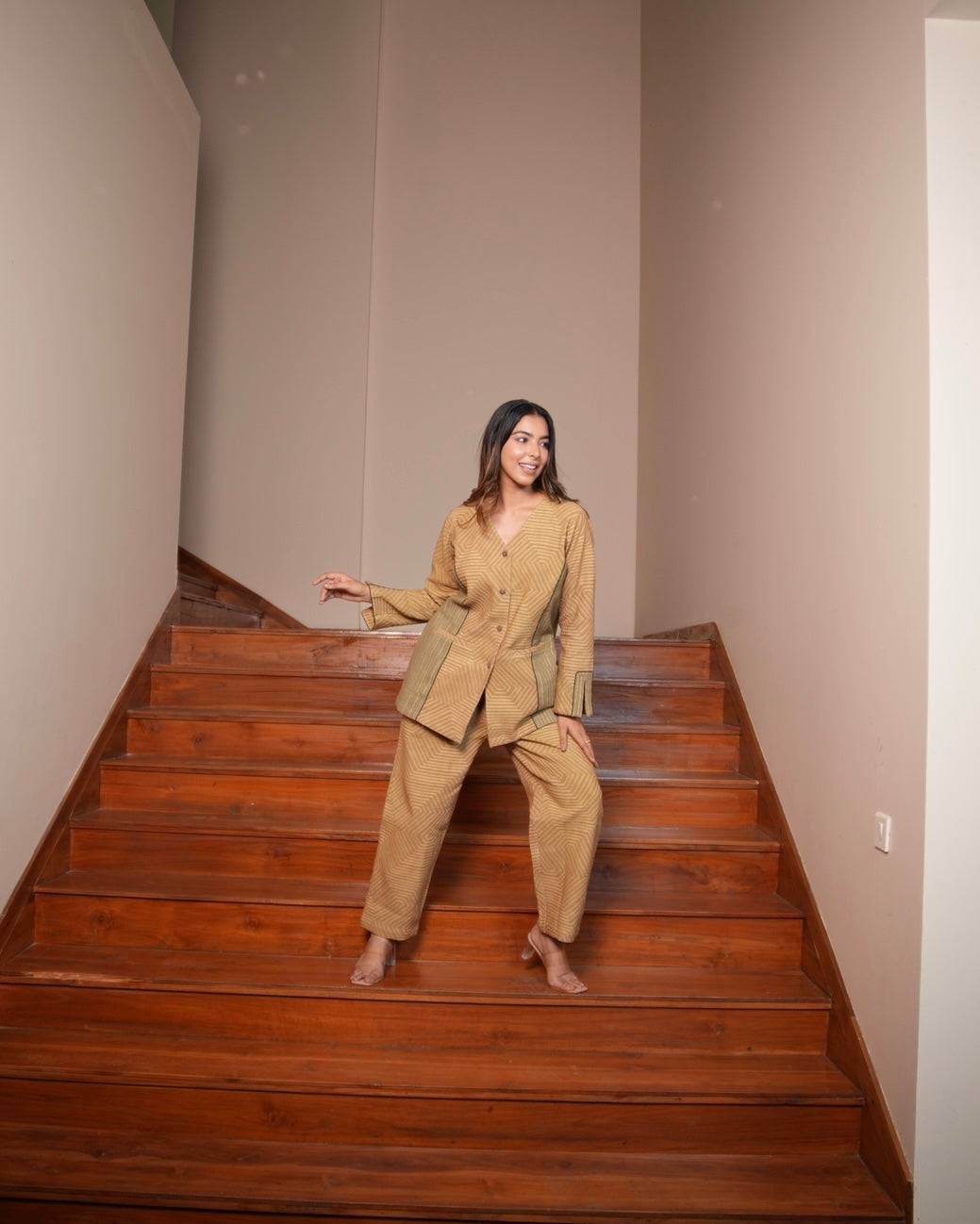 Mustard Jacquard Cotton Set - Visramaa