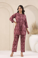 Wine Maroon Sanganeri Print Co-Ord Set - Visramaa