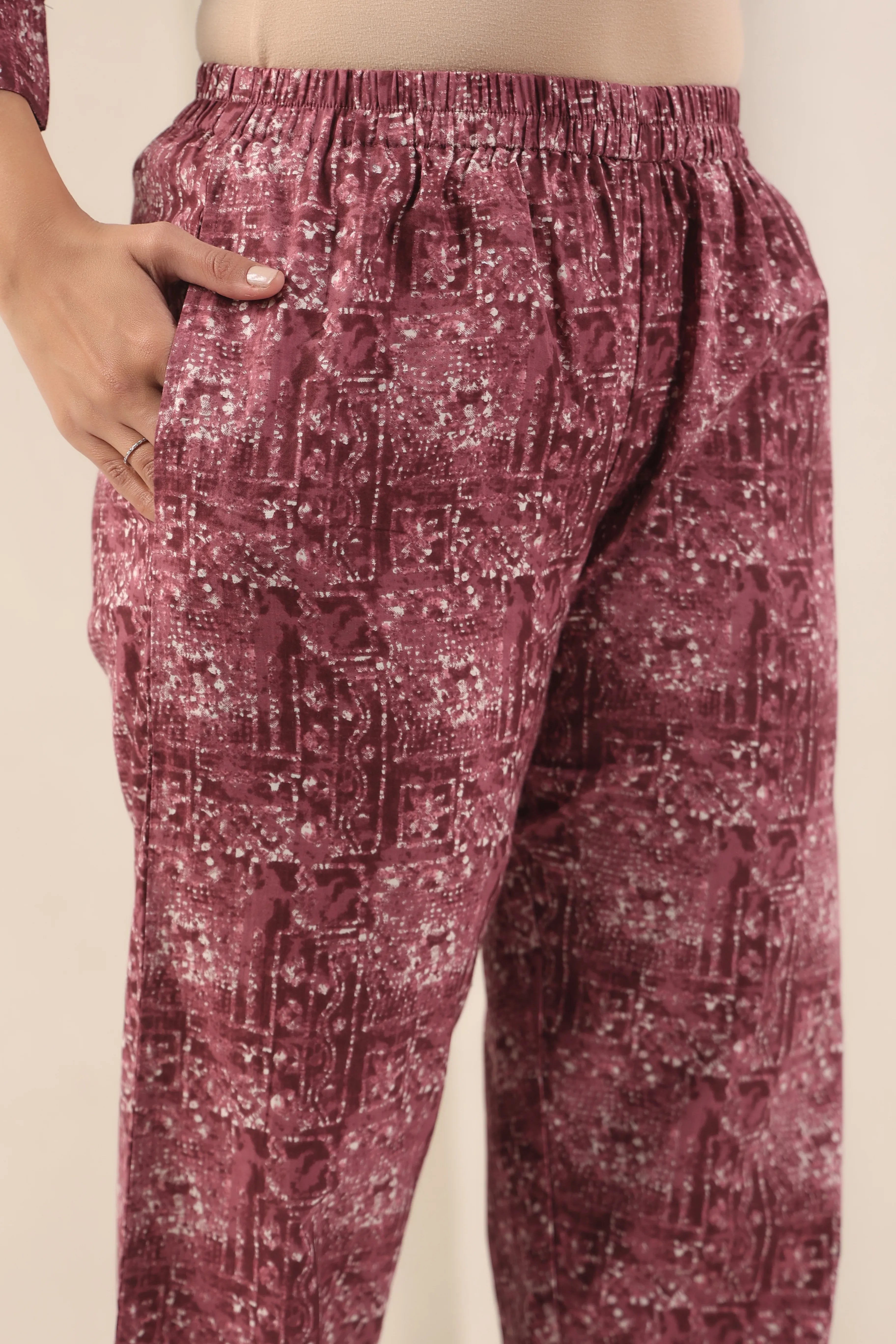 Wine Maroon Sanganeri Print Co-Ord Set - Visramaa