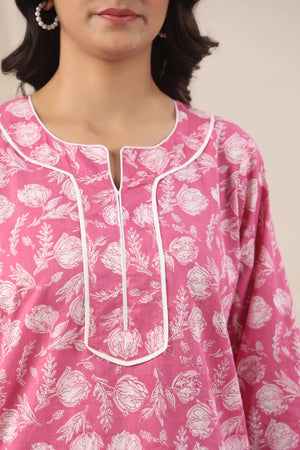 Pink & White Floral Print Night Suit - Visramaa