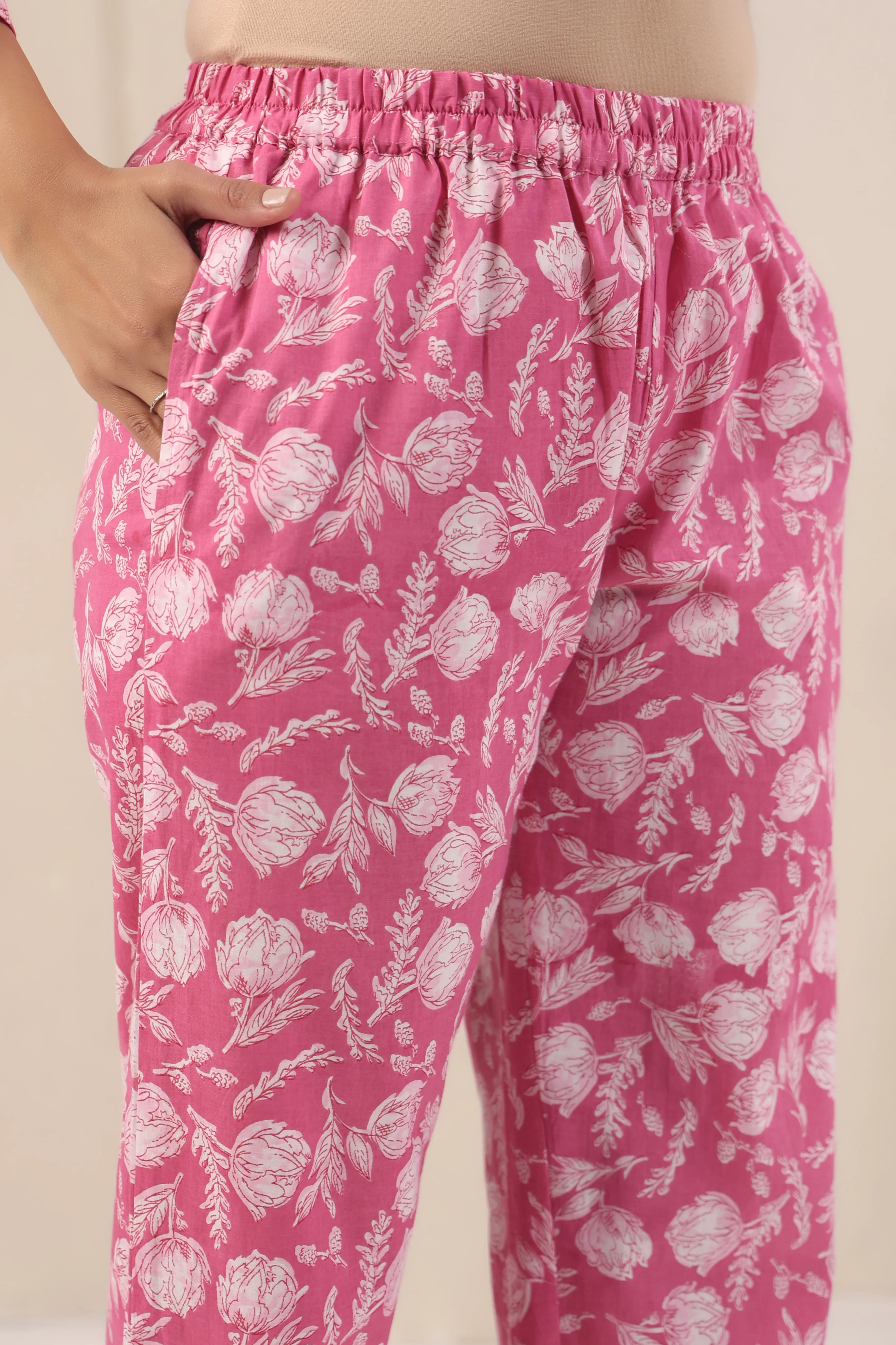 Pink & White Floral Print Night Suit - Visramaa