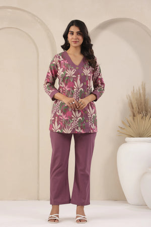 Wine Printed Co-Ord Set - Visramaa