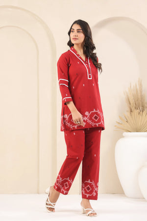 Garnet Red Woven Co-Ord Set - Visramaa