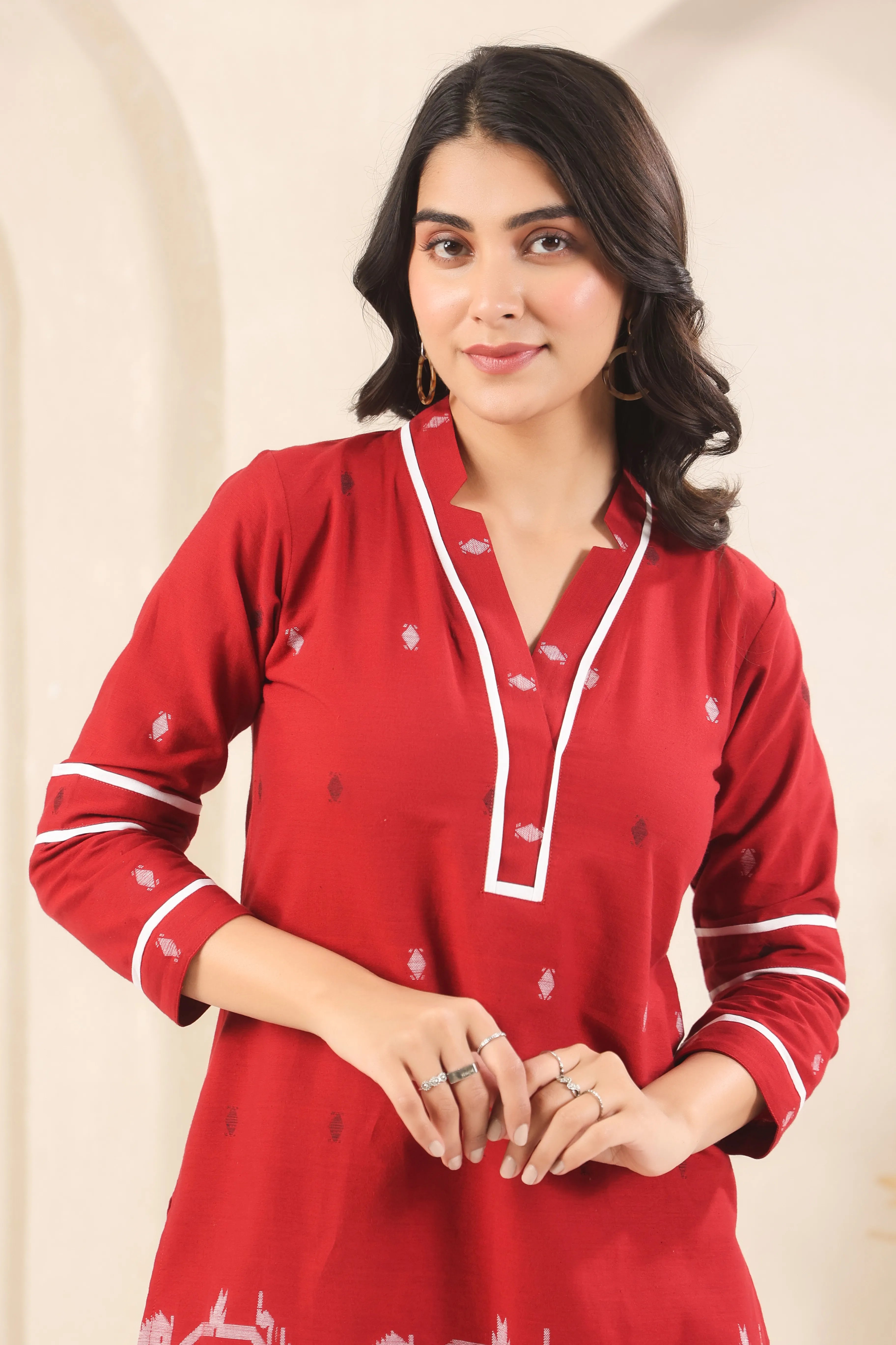Garnet Red Woven Co-Ord Set - Visramaa