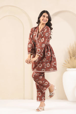 Brick Rust Sanganeri Print Co-Ord Set - Visramaa
