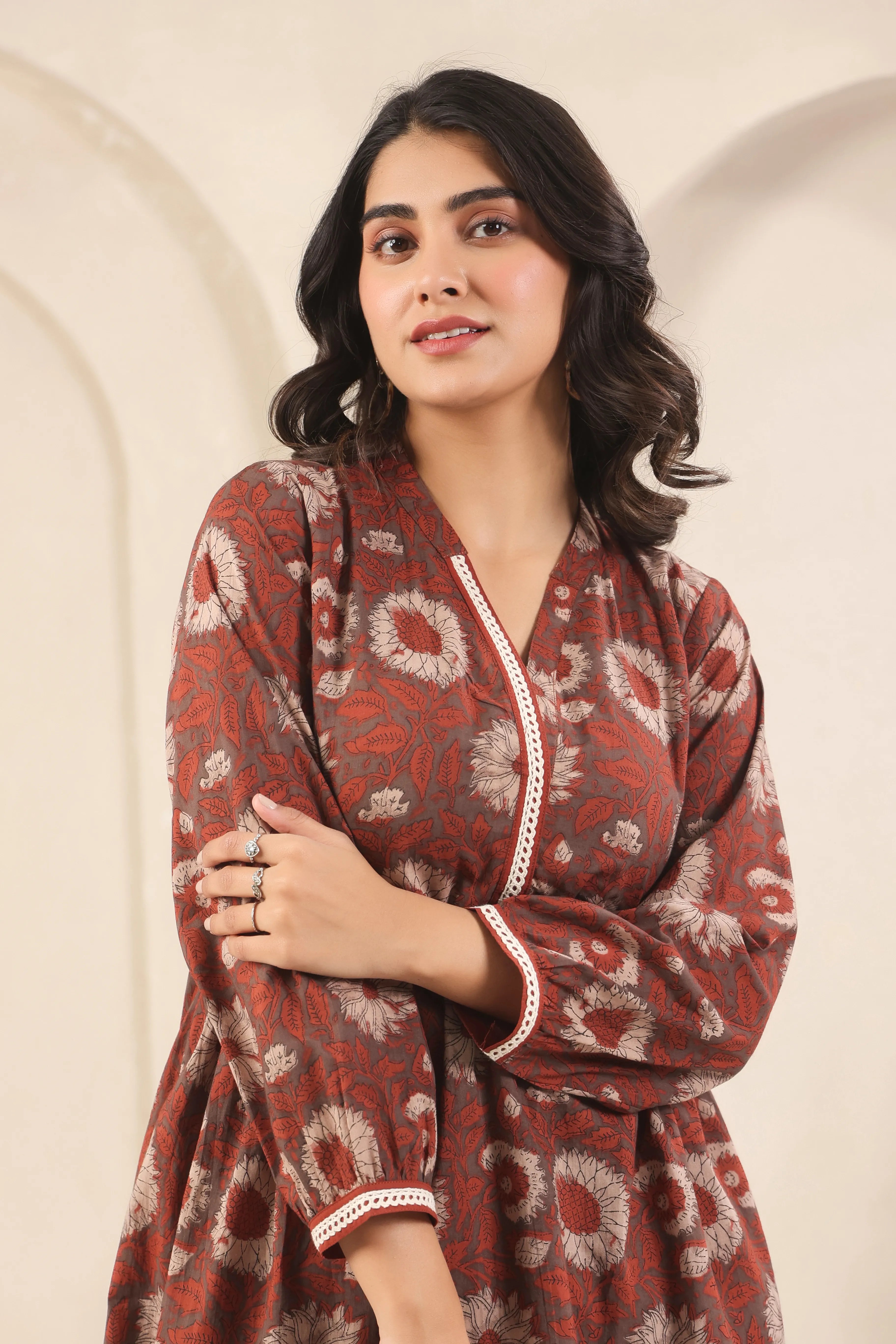 Brick Rust Sanganeri Print Co-Ord Set - Visramaa