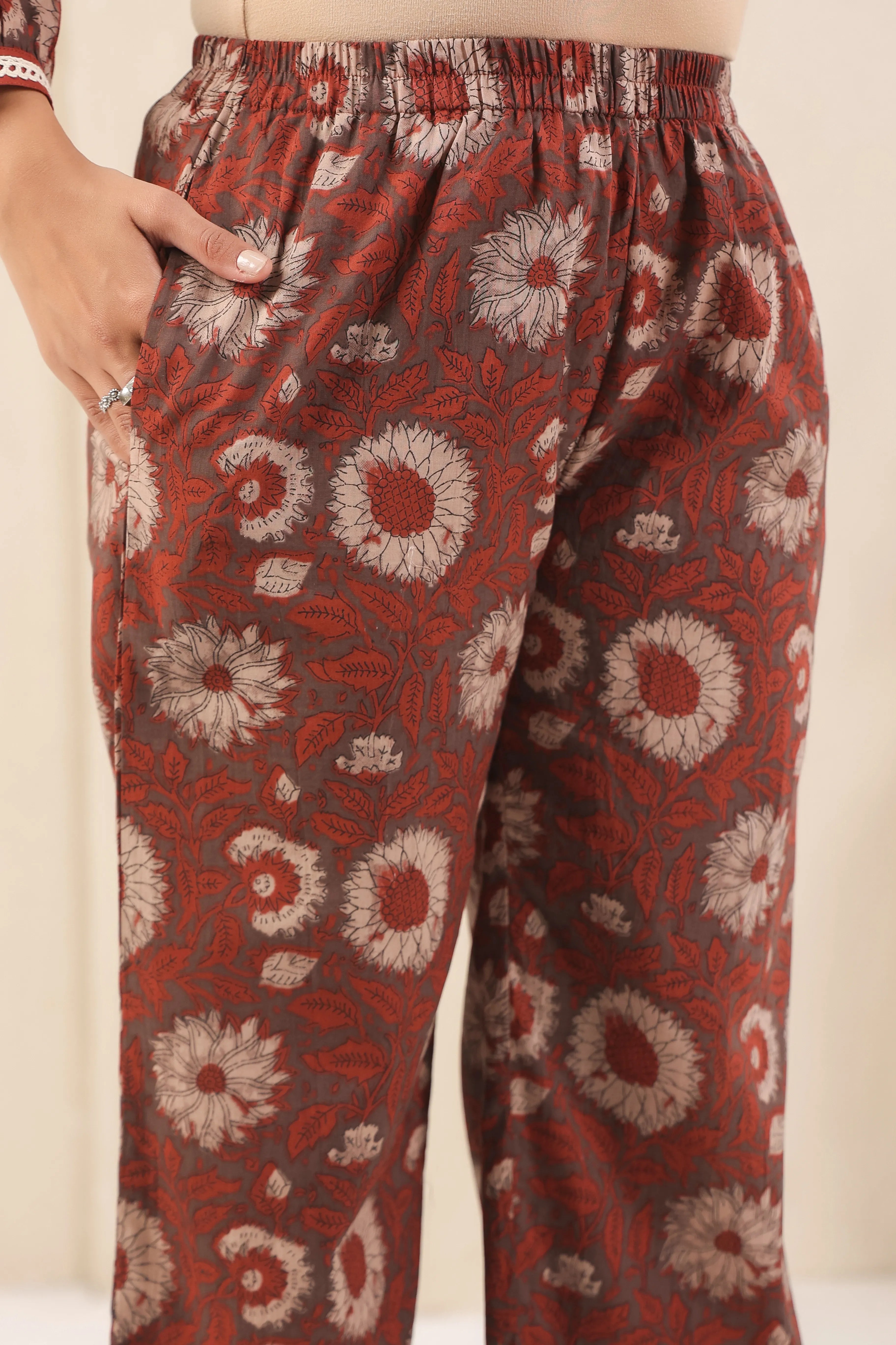 Brick Rust Sanganeri Print Co-Ord Set - Visramaa