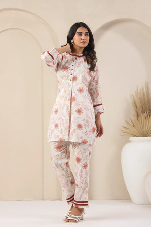 Off-White & Rust Printed Co-Ord Set - Visramaa