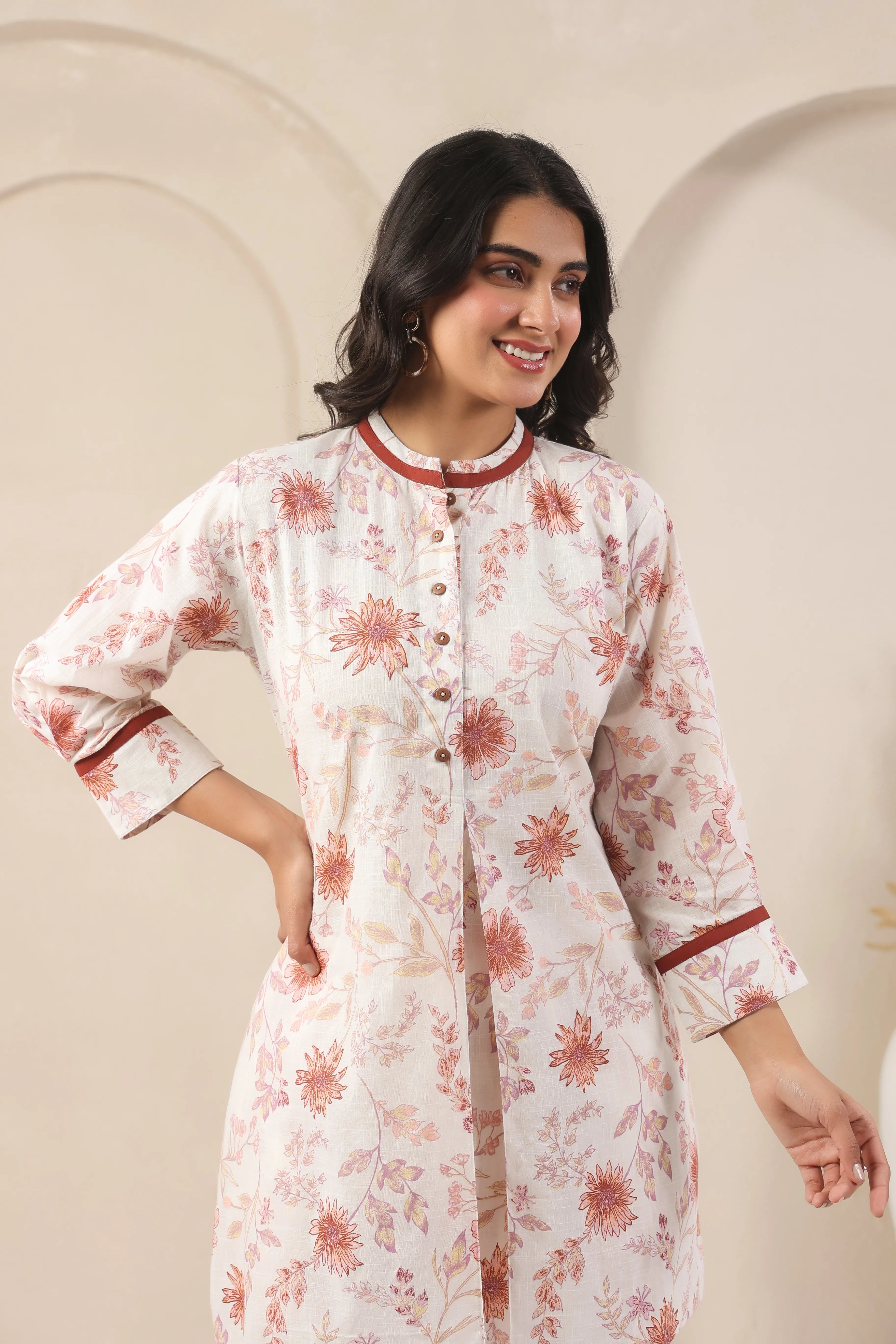 Off-White & Rust Printed Co-Ord Set - Visramaa