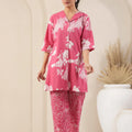 Rose Pink Printed Co-Ord Set With Collar - Visramaa