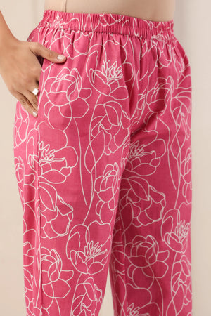 Rose Pink Printed Co-Ord Set With Collar - Visramaa