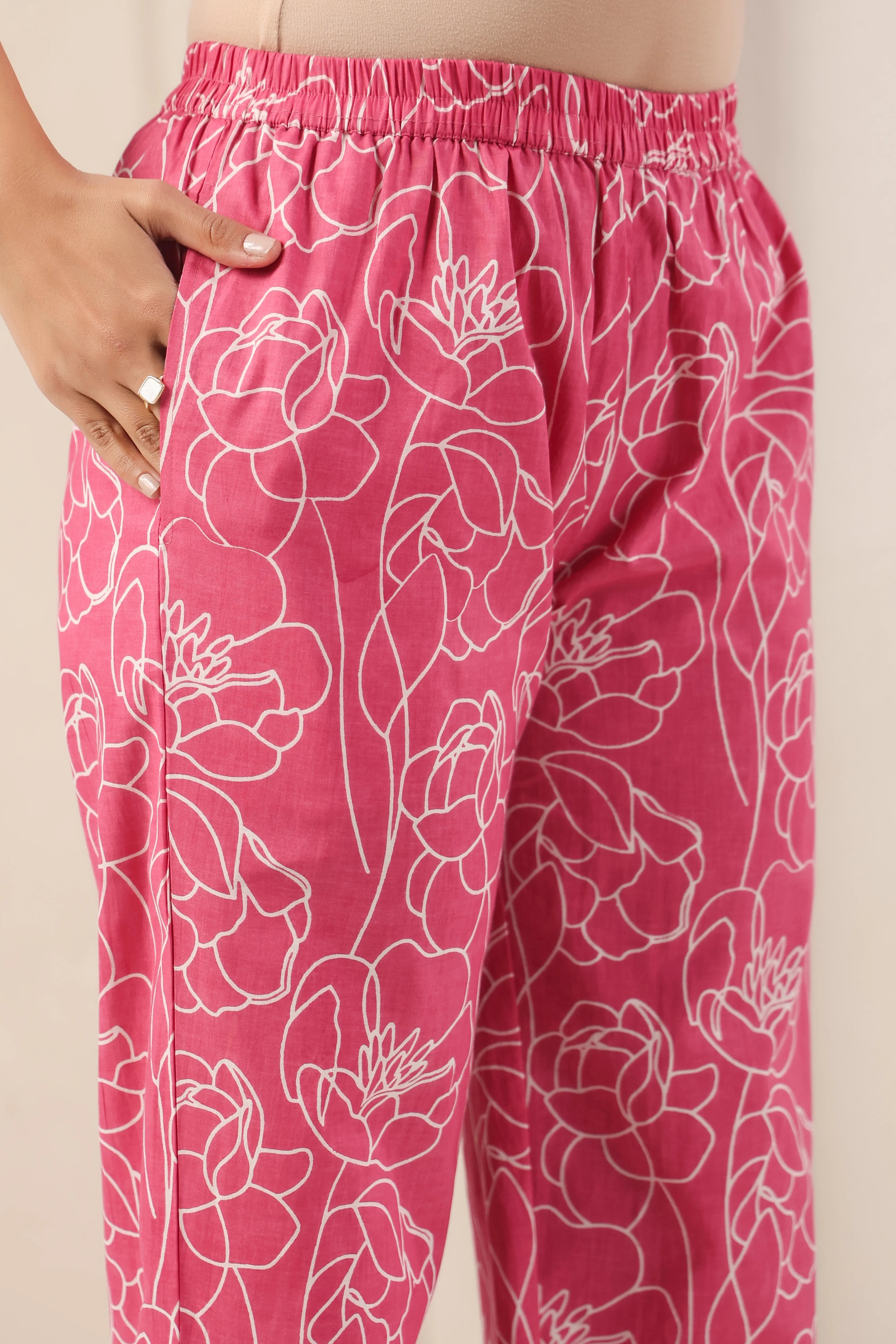 Rose Pink Printed Co-Ord Set With Collar - Visramaa