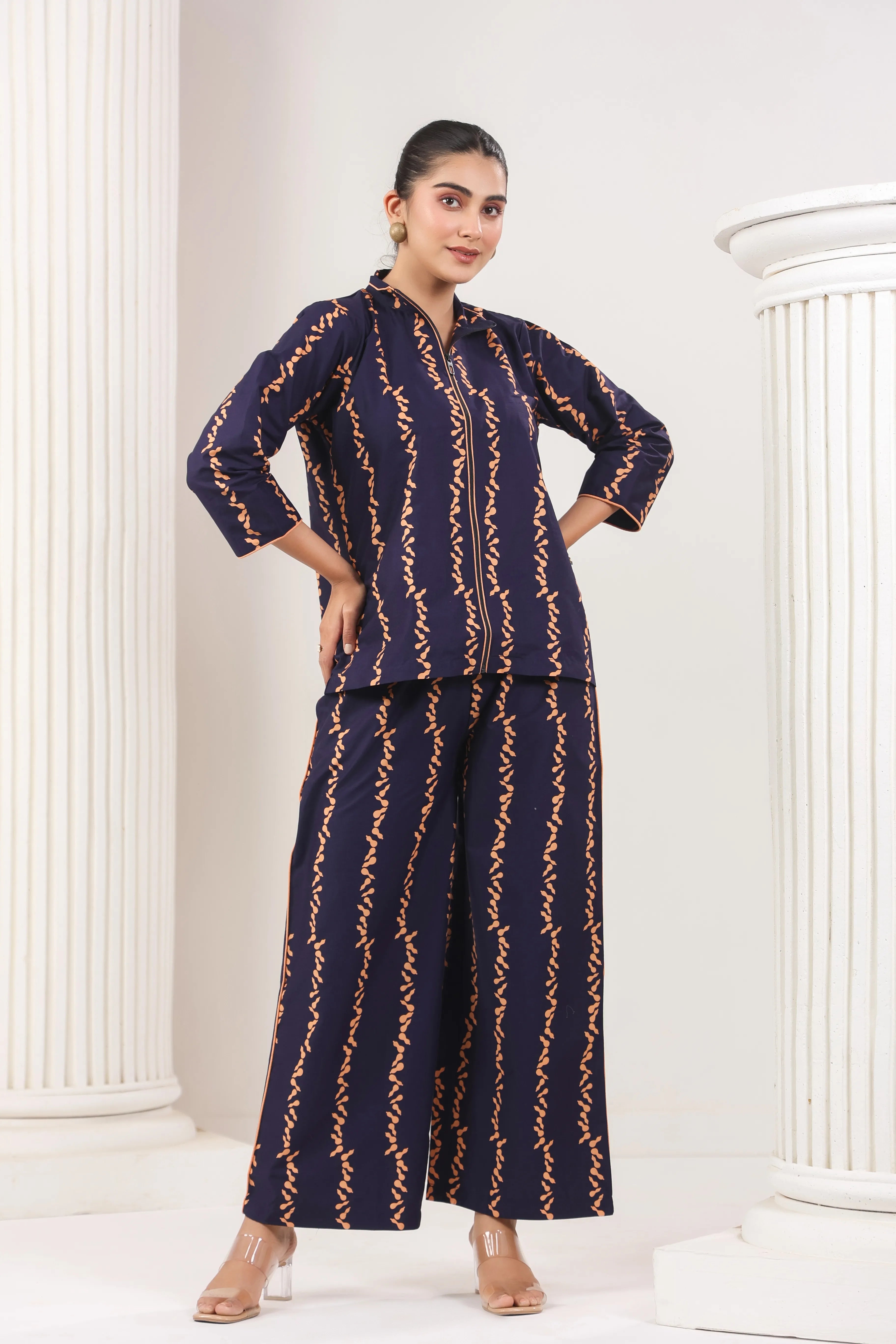 Navy Blue Turle Neck Co-Ord Set - Visramaa