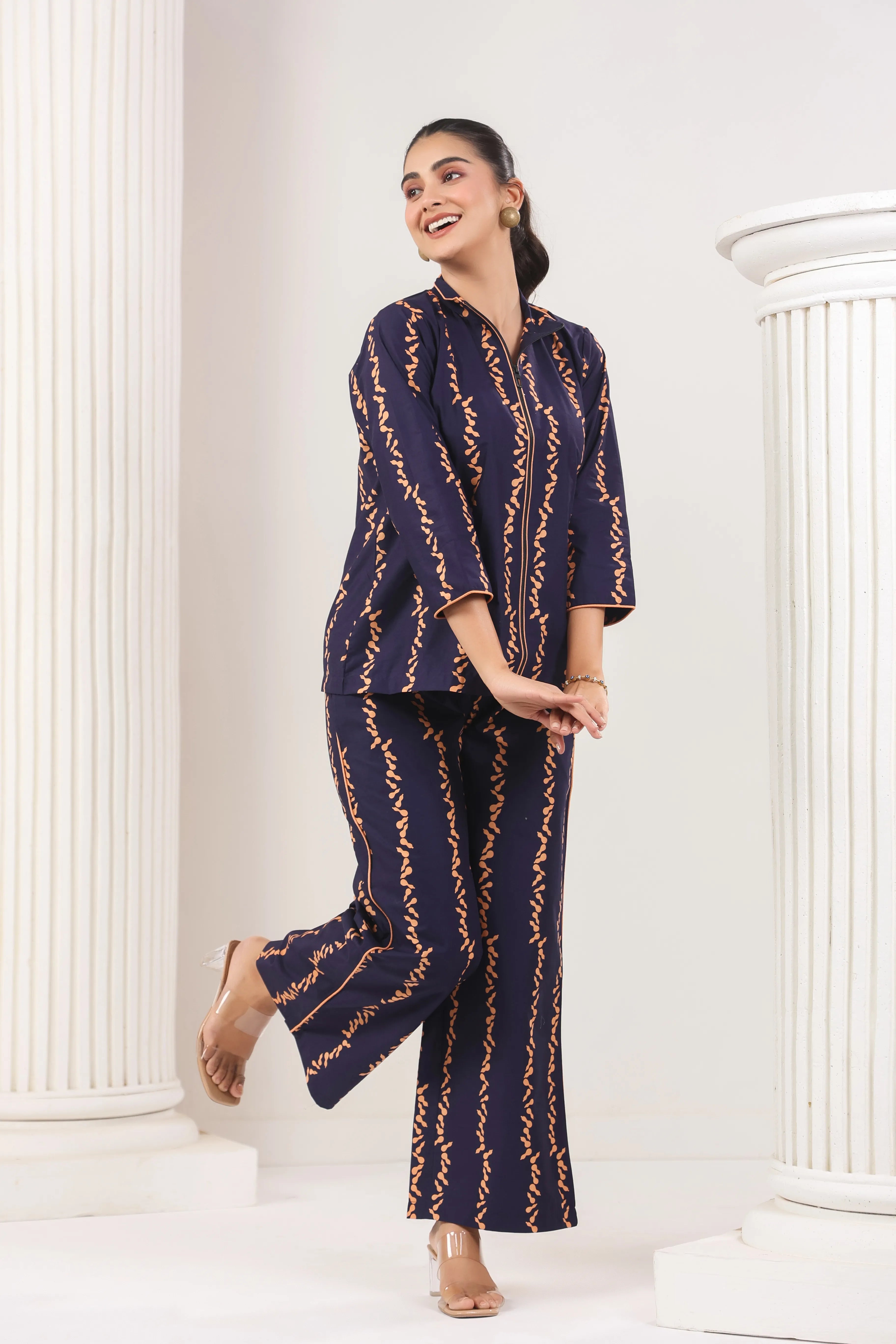 Navy Blue Turle Neck Co-Ord Set - Visramaa