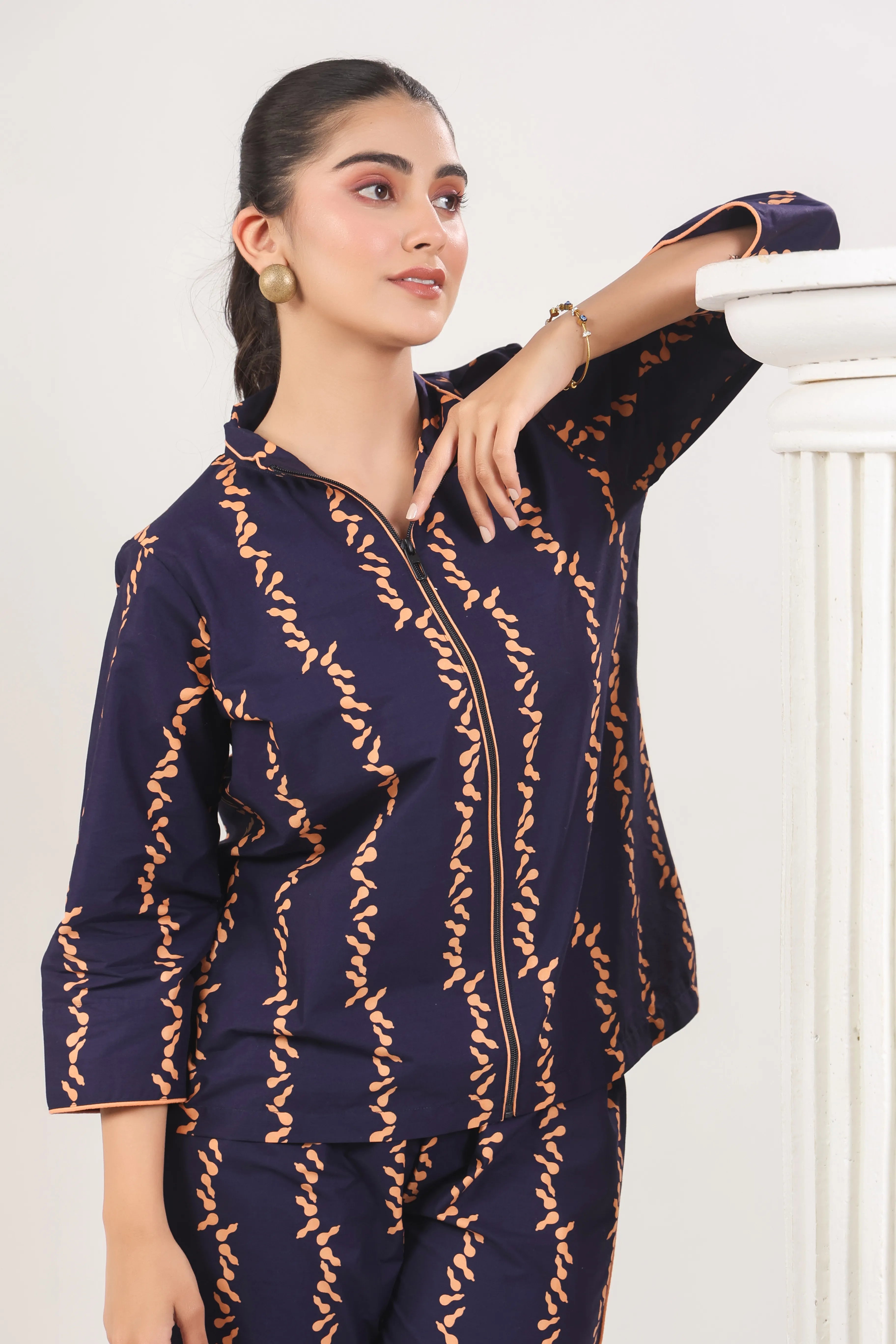 Navy Blue Turle Neck Co-Ord Set - Visramaa