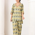 Greenish Beige Co-Ord Set With Lace Detailing - Visramaa