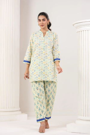Light Yellow & Royal Blue Co-Ord Set - Visramaa