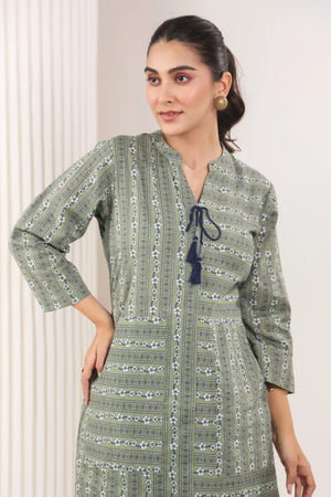 Sage Green Sanganeri Print Co-Ord Set - Visramaa