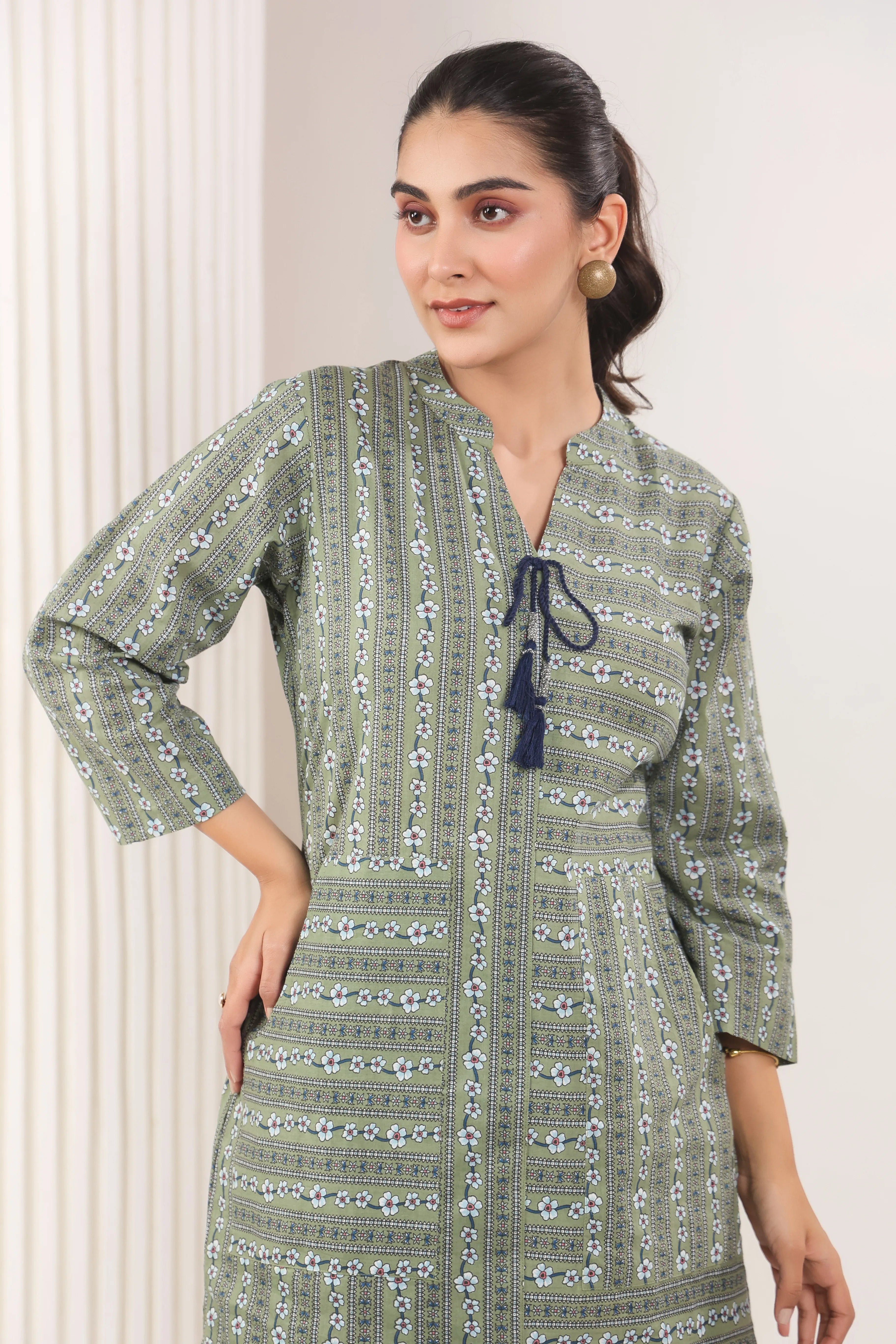 Sage Green Sanganeri Print Co-Ord Set - Visramaa