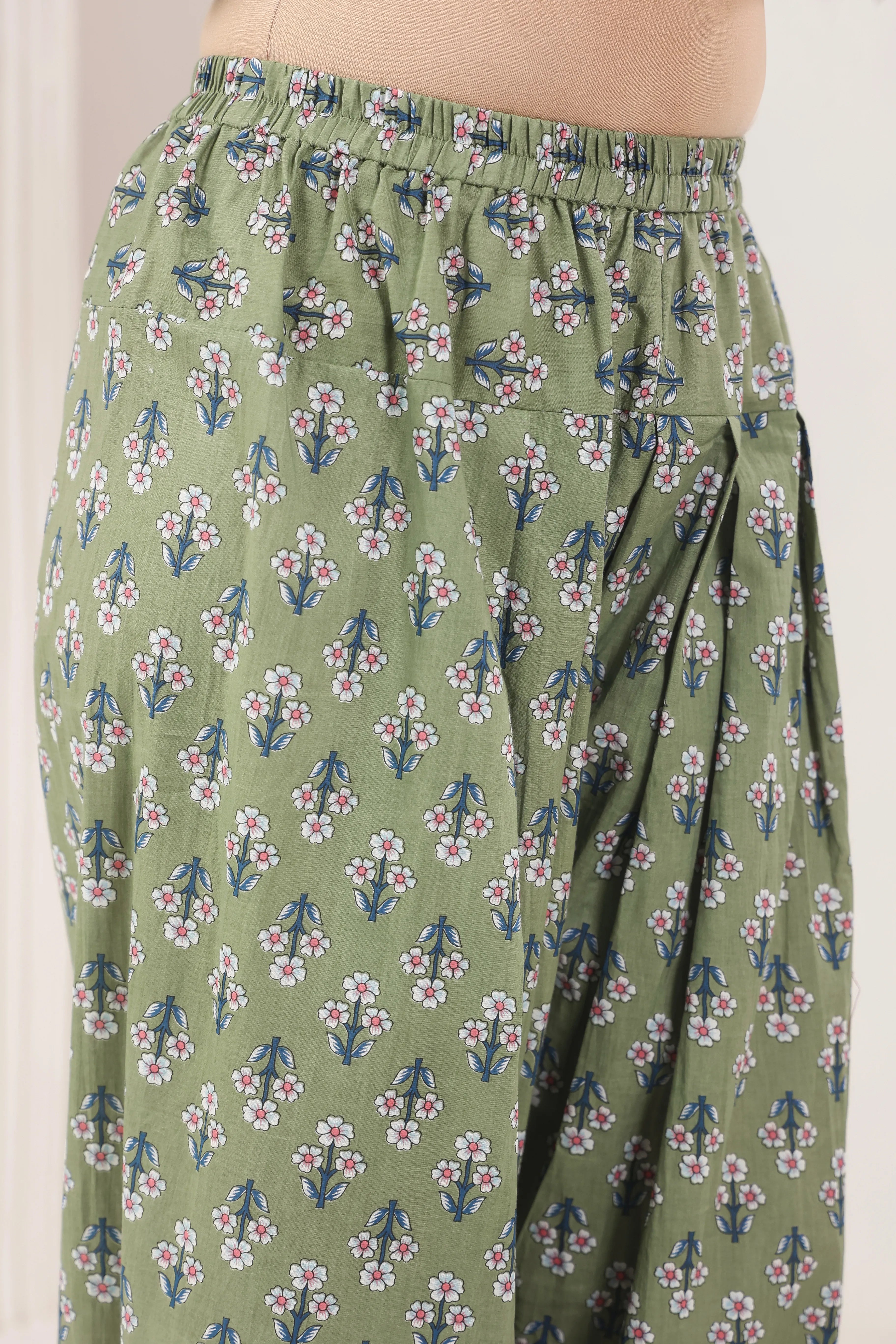 Sage Green Sanganeri Print Co-Ord Set - Visramaa
