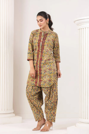 Mustard Yellow Kani Print Co-Ord Set - Visramaa