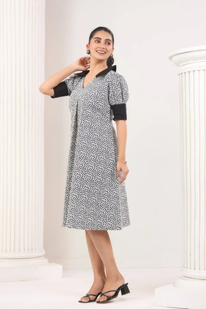 Black & White Floral Print Dress - Visramaa