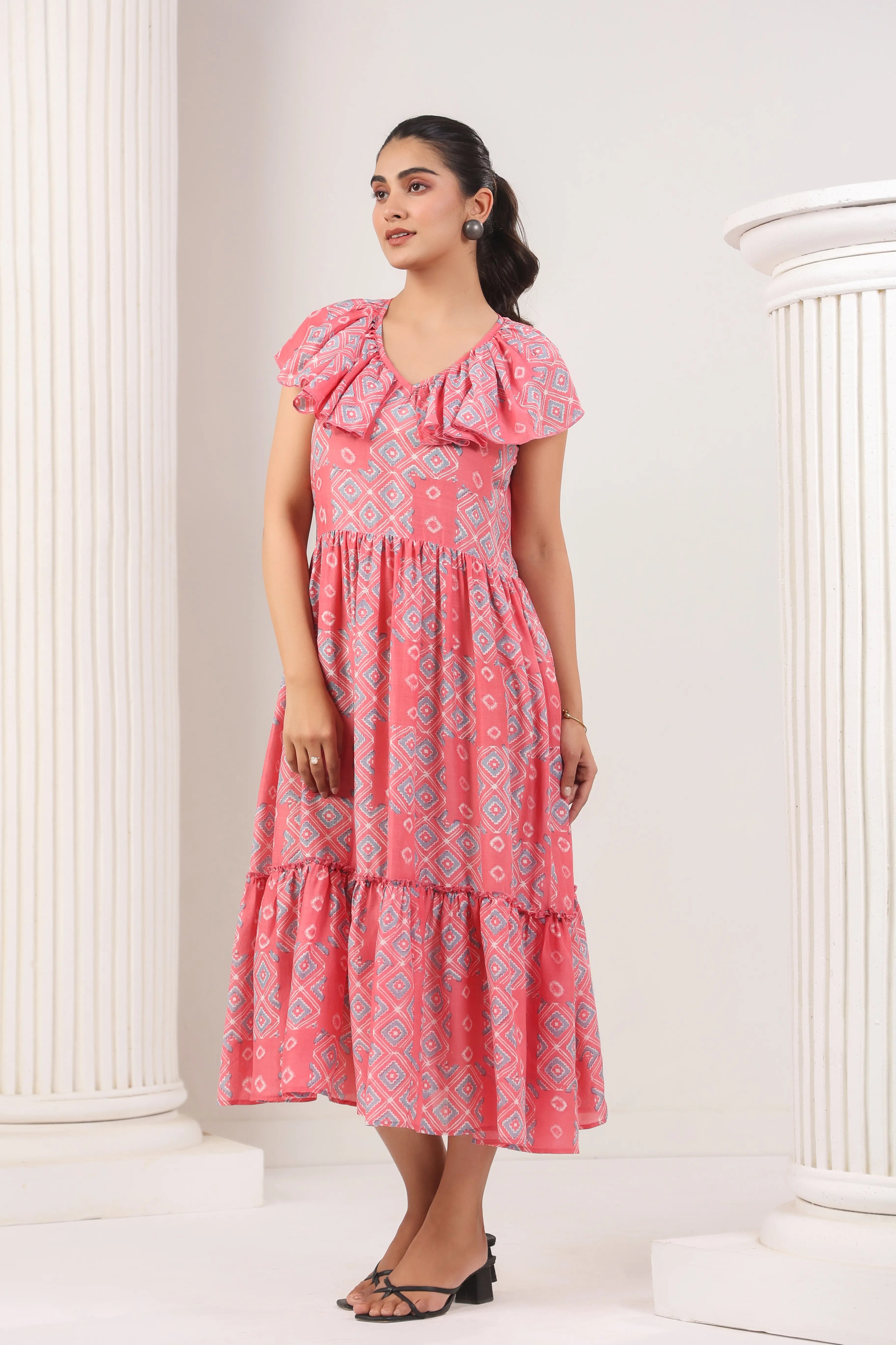 Hot Pink & Grey Printed Dress - Visramaa