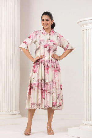 Vanilla & Rose Pink Printed Dress - Visramaa
