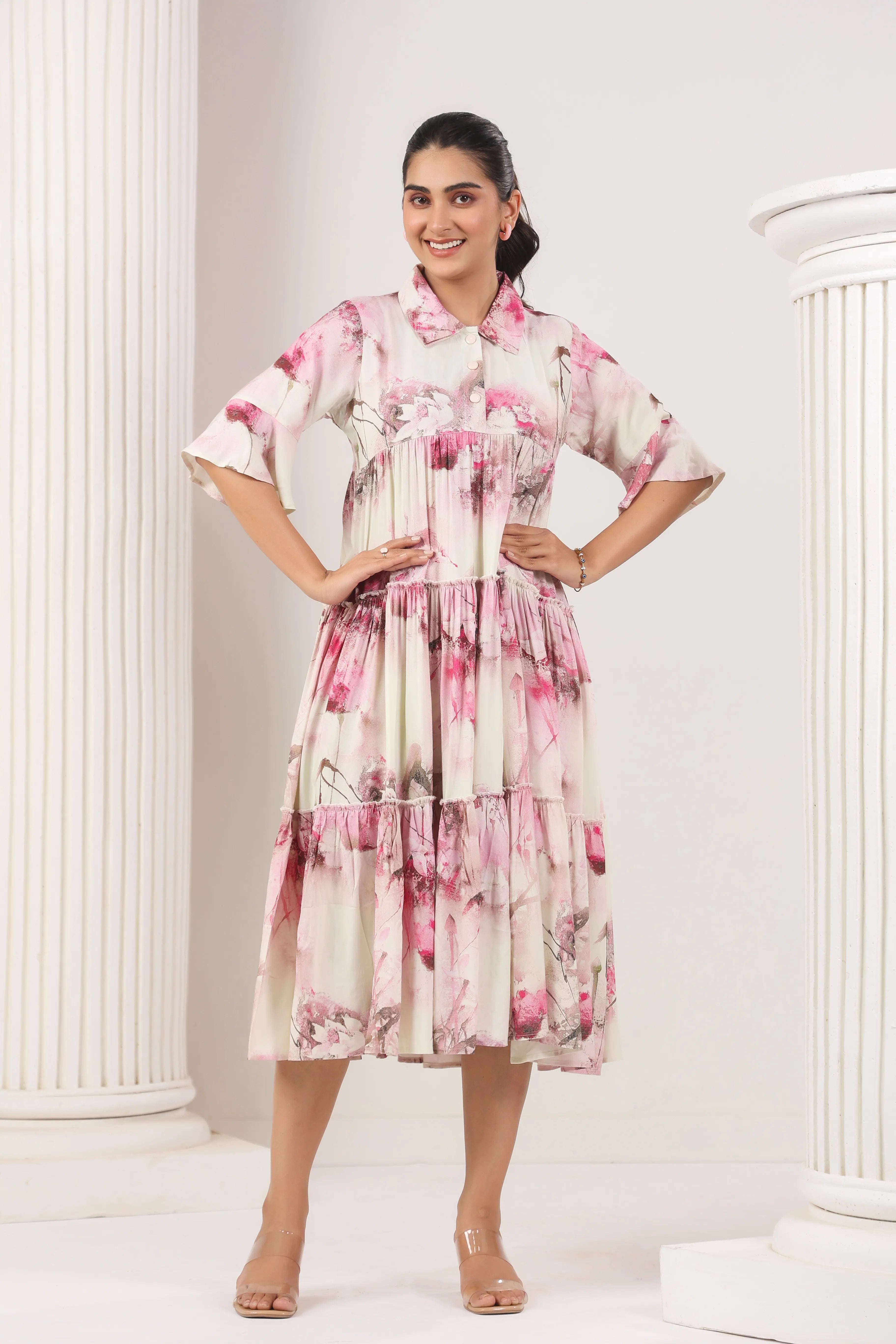 Vanilla & Rose Pink Printed Dress - Visramaa